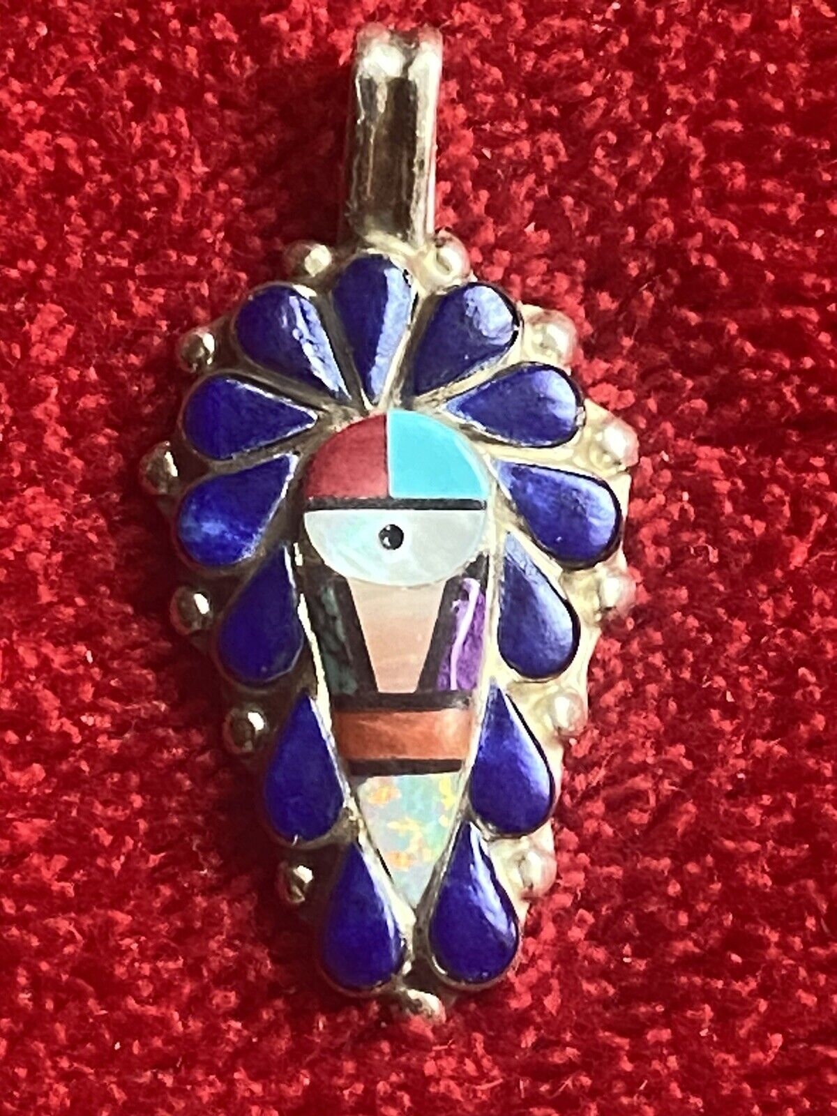 VINTAGE SIGNED ZUNI TURQUOISE CORAL MOTHER OF PEARL SILVER Artist Signed