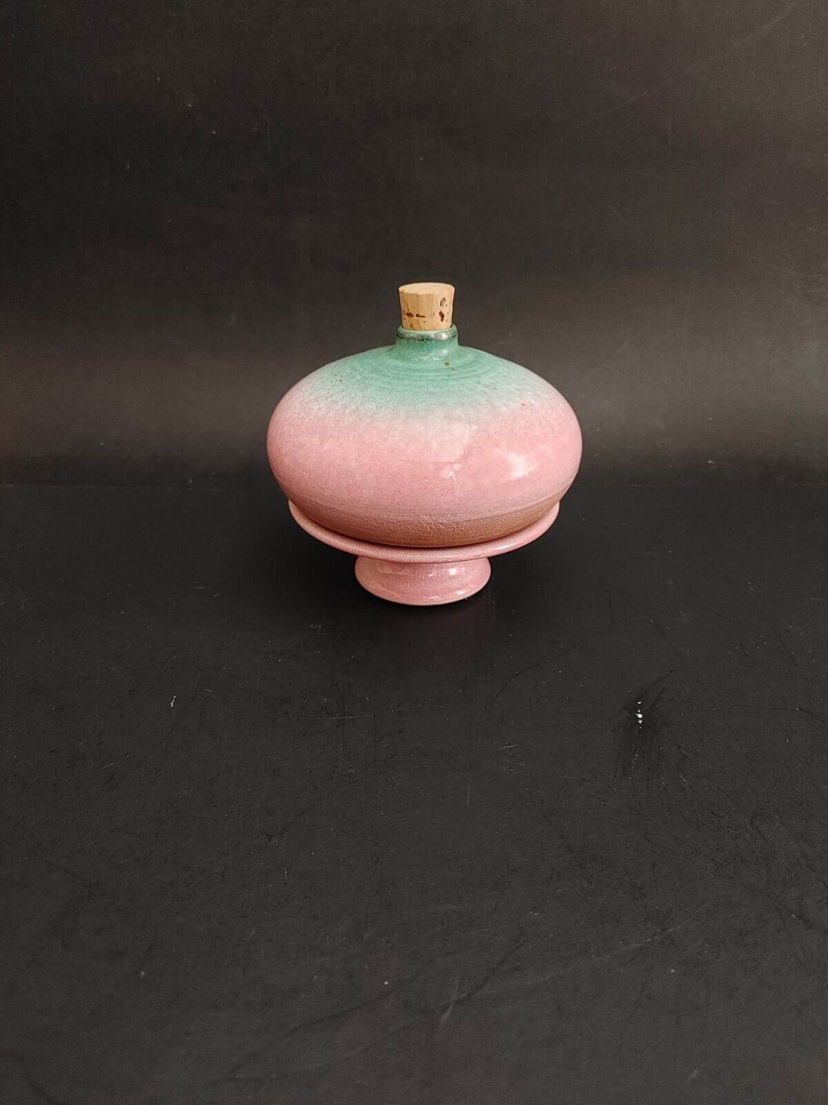 VTG Glazed Mini Terracotta Pottery Perfume Bottle Pedestal France Pink Turquoise
