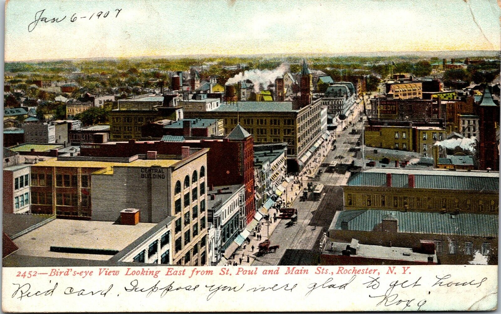 Vtg Rochester NY Birdseye View East from St Paul & Main Street 1907 Postcard