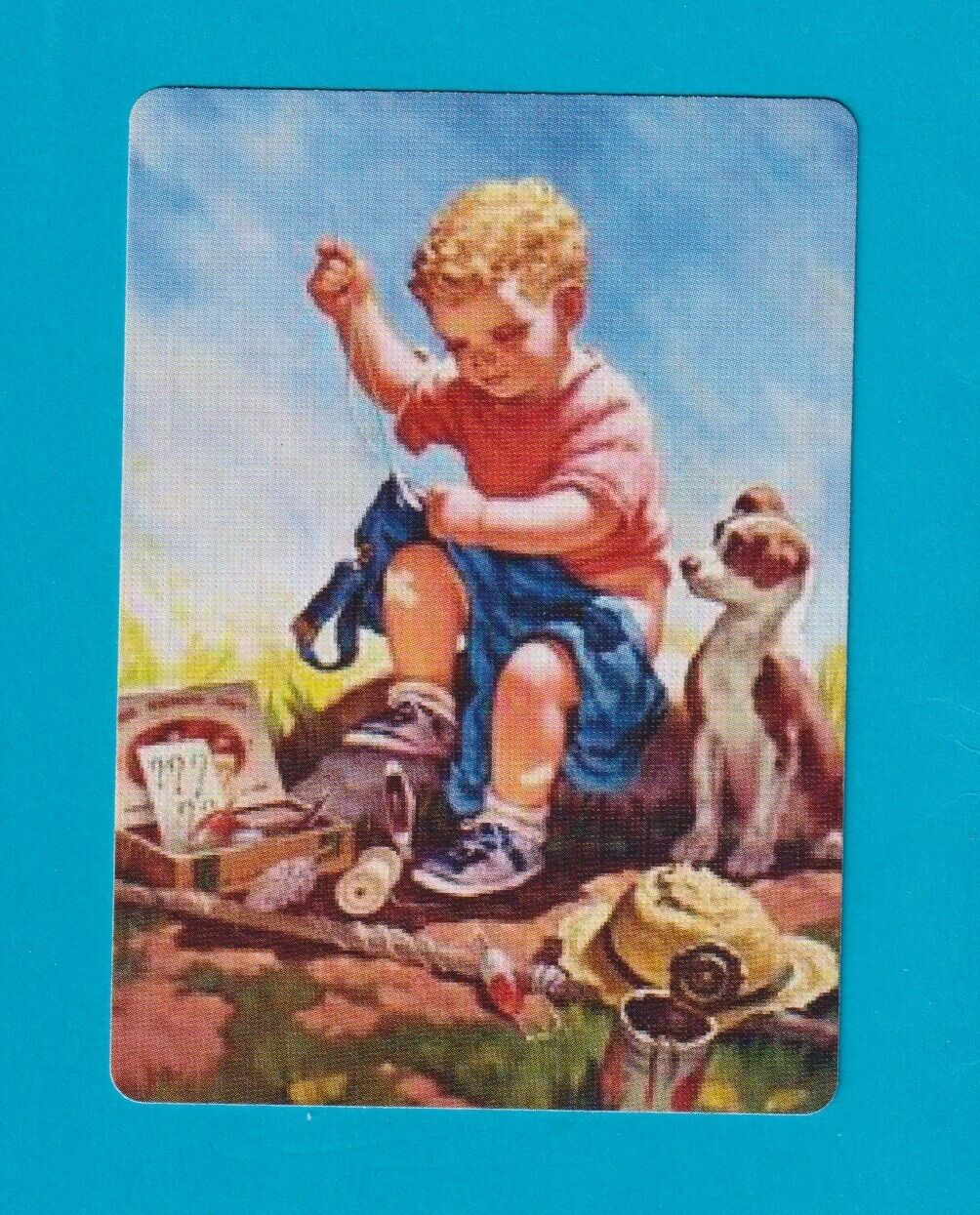 `Beautiful Little Boy Sewing His Clothes - Single Linen Modern Wide Swap P/Card