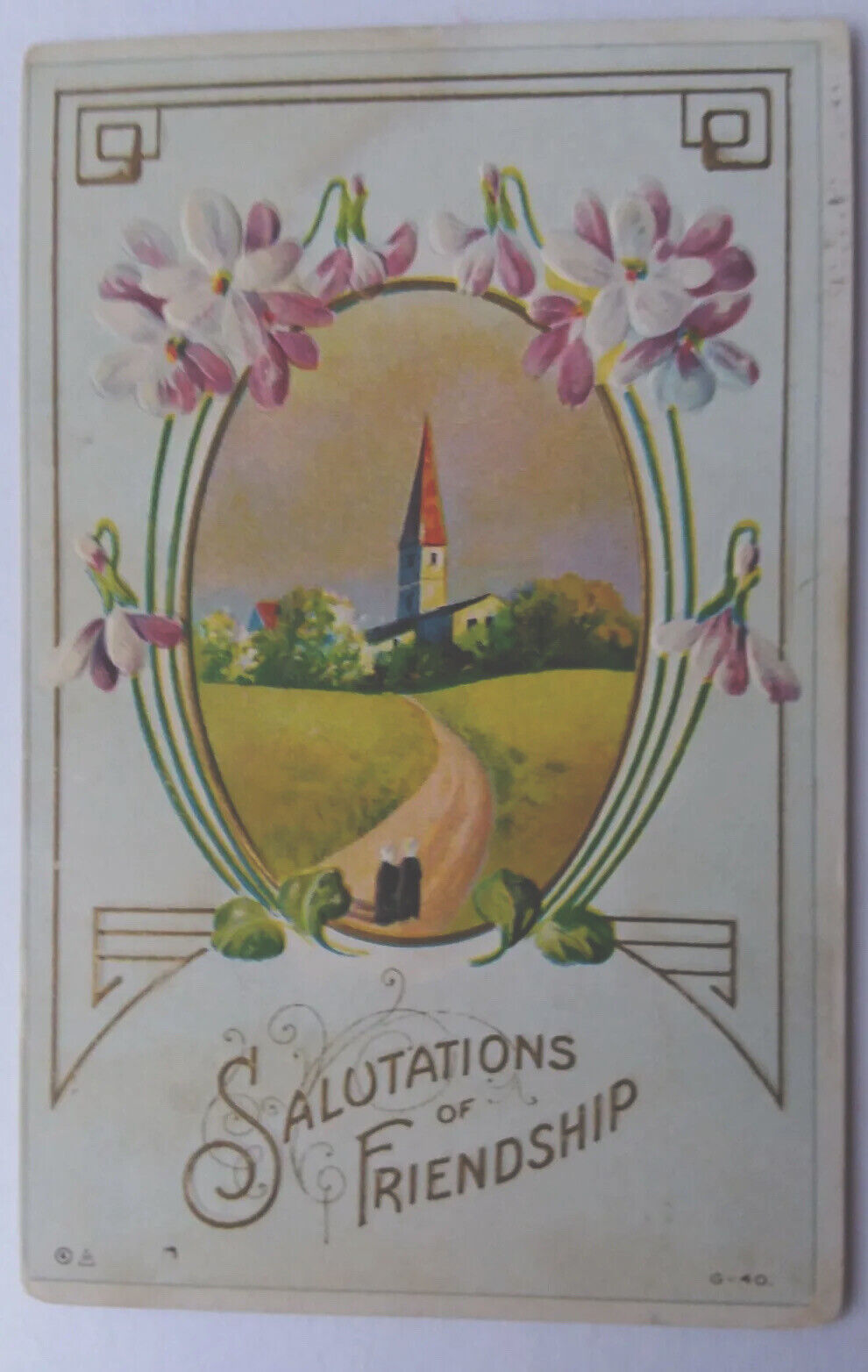 Vintage c.1913 embossed  Post Card Friendship Salutations  