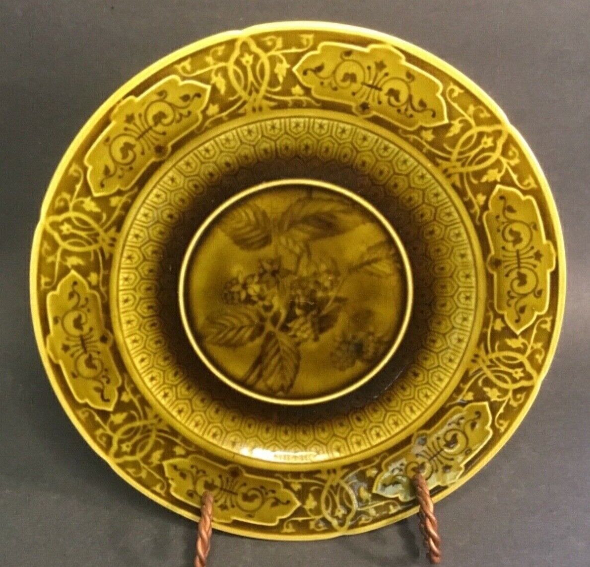 Rare Antique “Emaux Ombrants” Rubelles /Sarreguemines Plate c.1857+