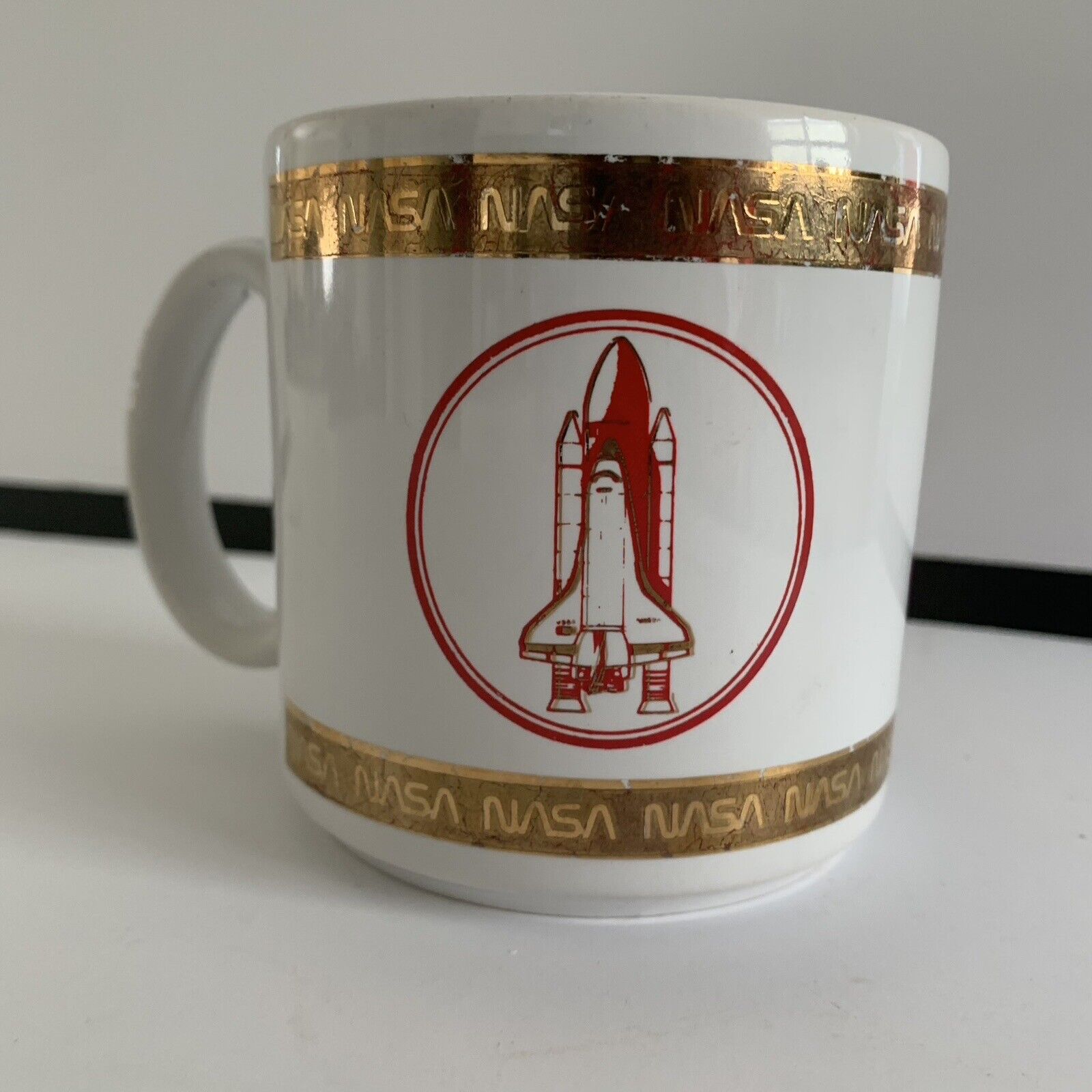 NASA Space Port USA Vintage Space Shuttle Gold Print Coffee Mug