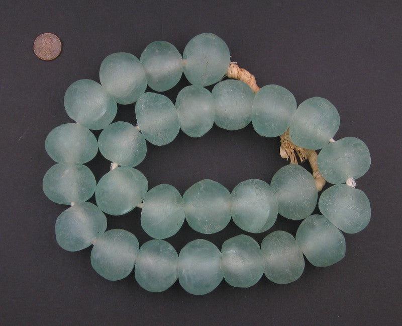 Super Jumbo Clear Aqua Recycled Glass Beads 35mm Ghana African Sea Glass Round