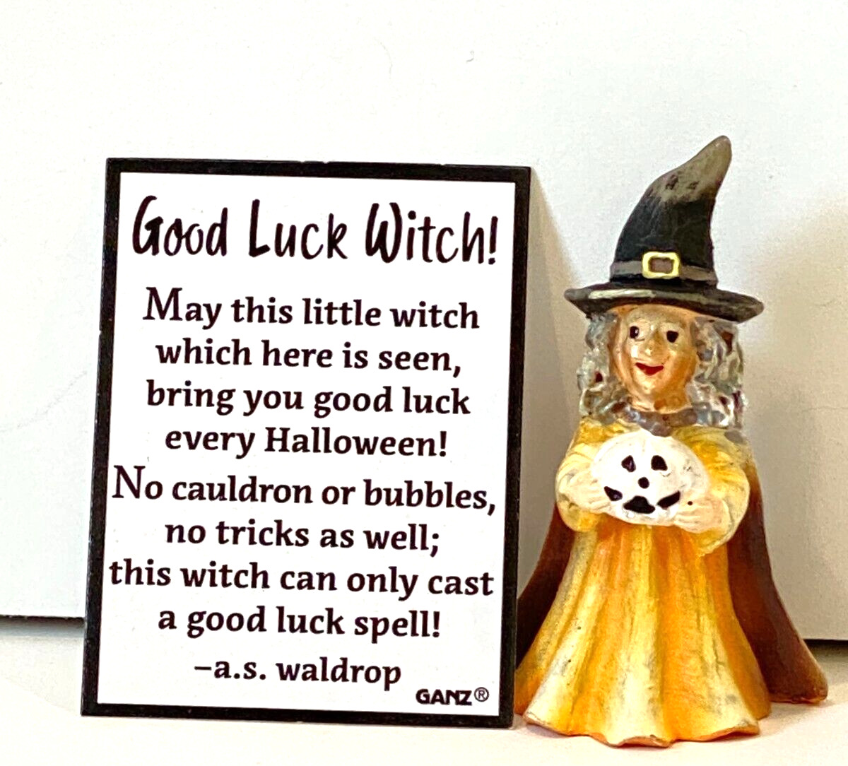 Ganz Mini Good Luck Witch Figurine w/Jack-O-Lantern Poem Card Halloween 2 1/4\