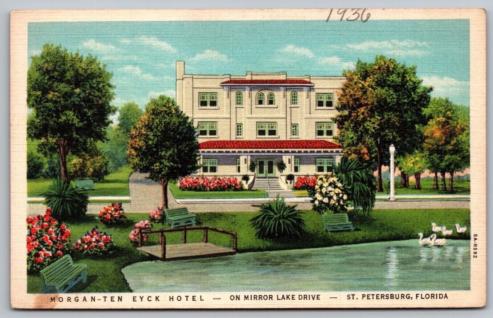 Morgan Ten Eyck Hotel Mirror Lake Drive Saint Petersburg Flordia Pond Postcard