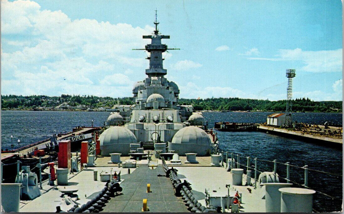 A106 Postcard USS Missouri Aboard The Deck Of The Historic Ship Sky Foward View