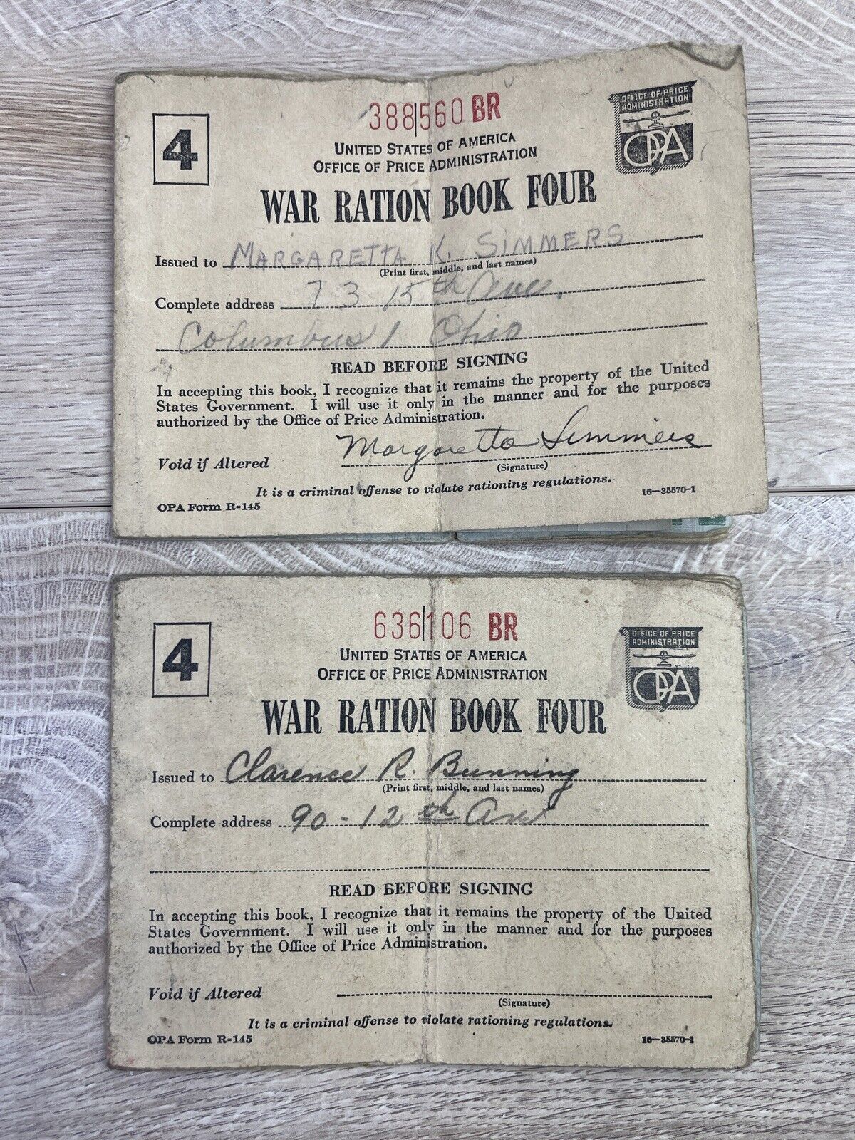 🇺🇲 WW2 1942 1943 War Ration Book #4 w/ Stamps Columbus Ohio Margaretta Simmers