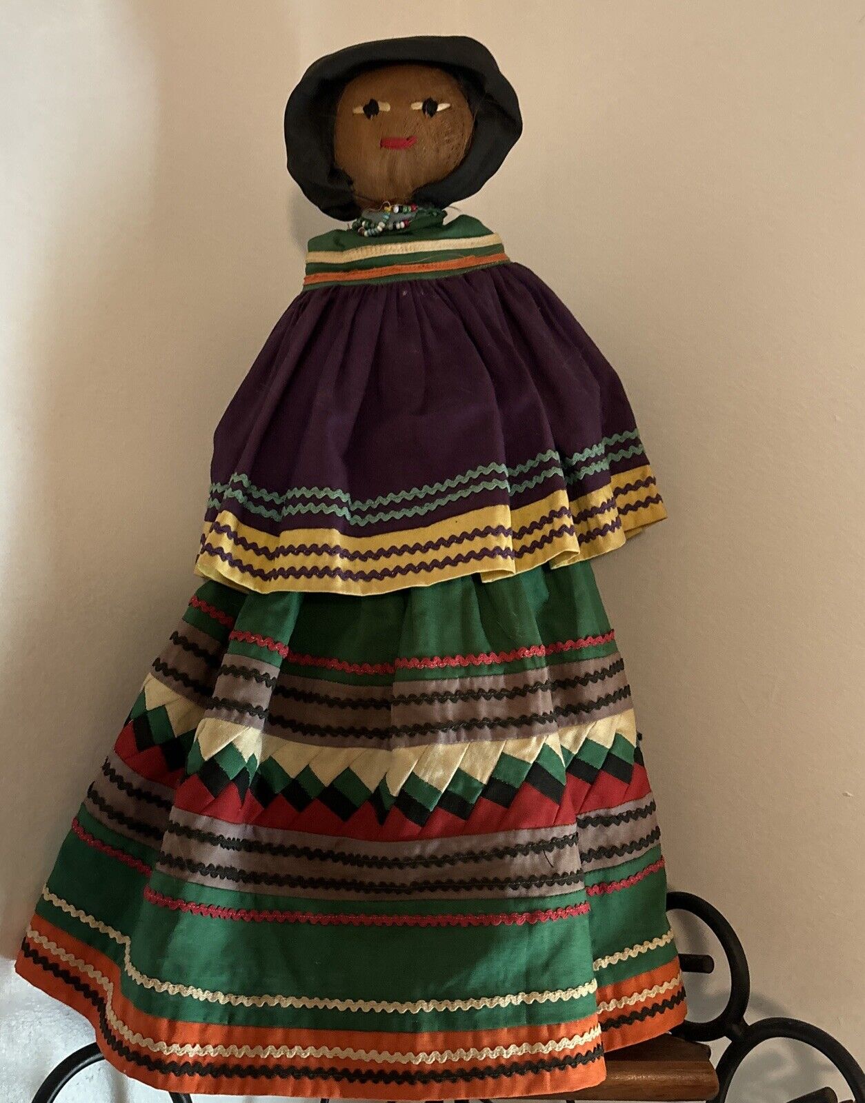 1972 Vintage Seminole Indian Palmetto Fiber Women Doll (Florida As Is) Signed