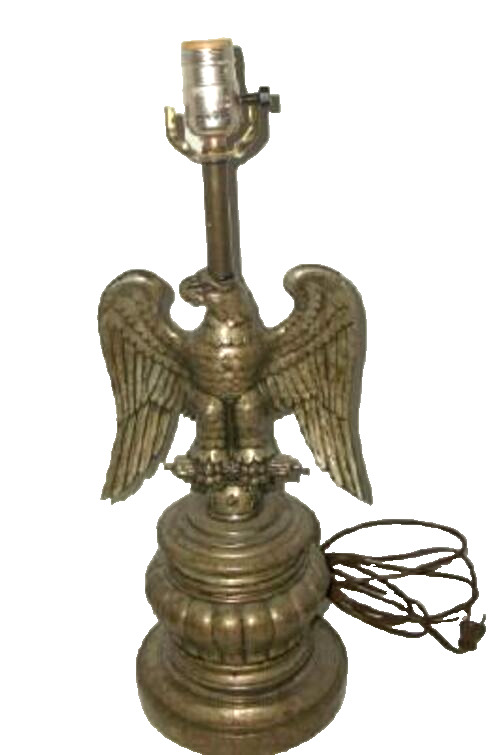 1960s AMERICANA EARLY AMERICAN EAGLE STARS TABLE LAMP PEWTER METAL MID CENTURY