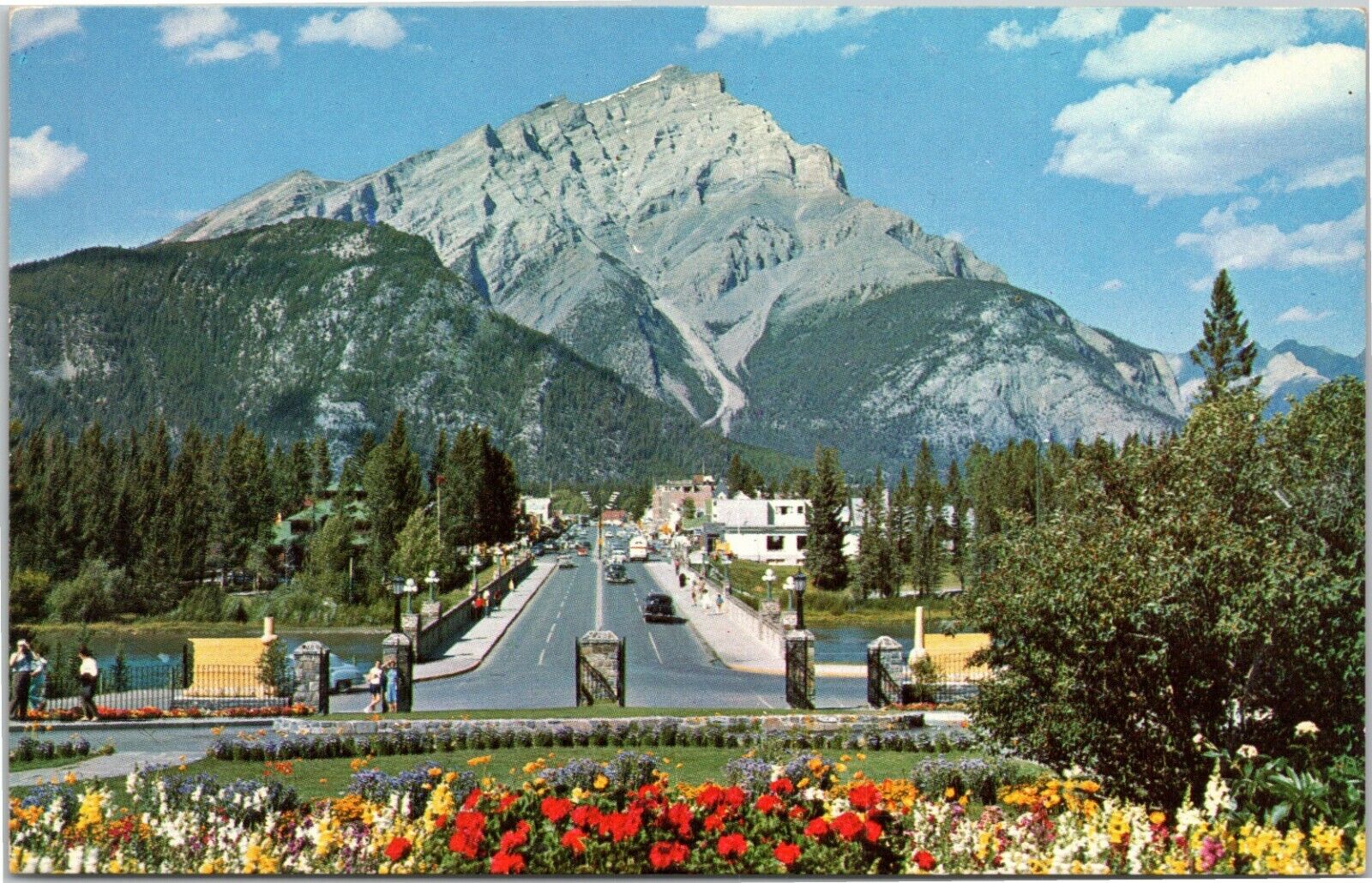 Banff Main Street and Cascade Mountain, Alberta Canada postcard