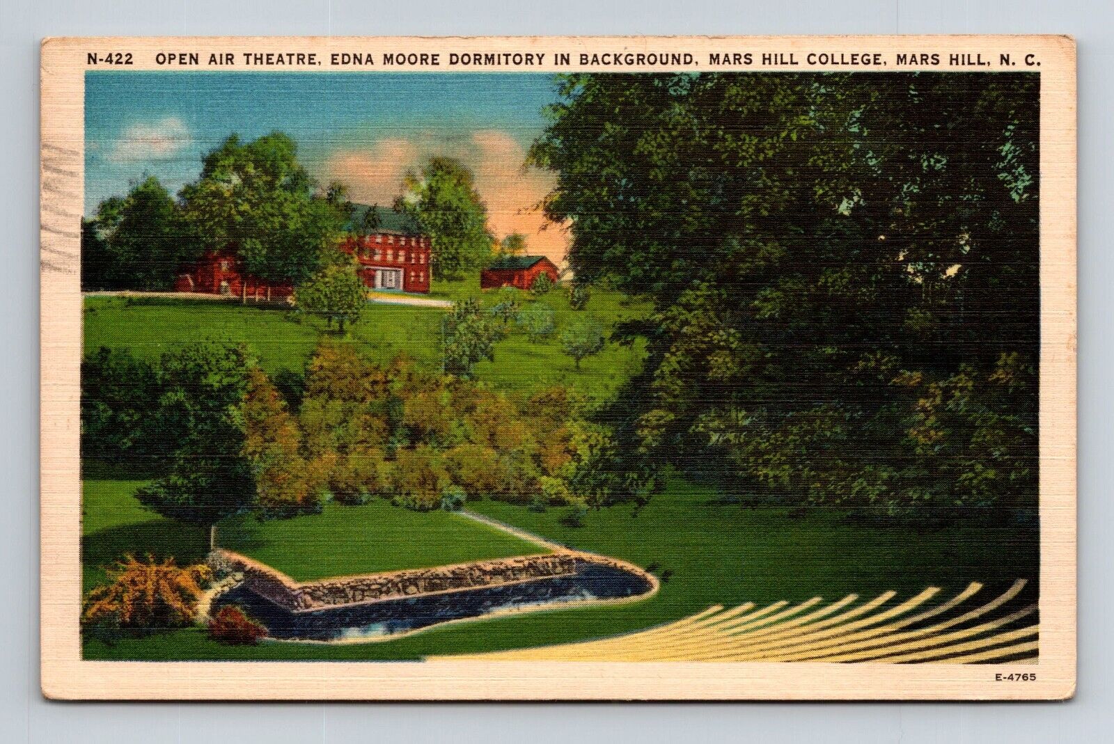 Vtg. linen postcard posted 1953 MARS HILL COLLEGE, MARS HILL, North Carolina 