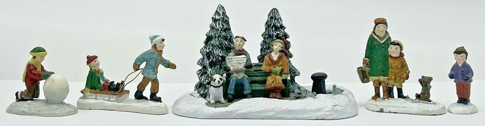Hawthorne Village 2001 Christmas Figurine Set 91214 Feeding Birds Sled