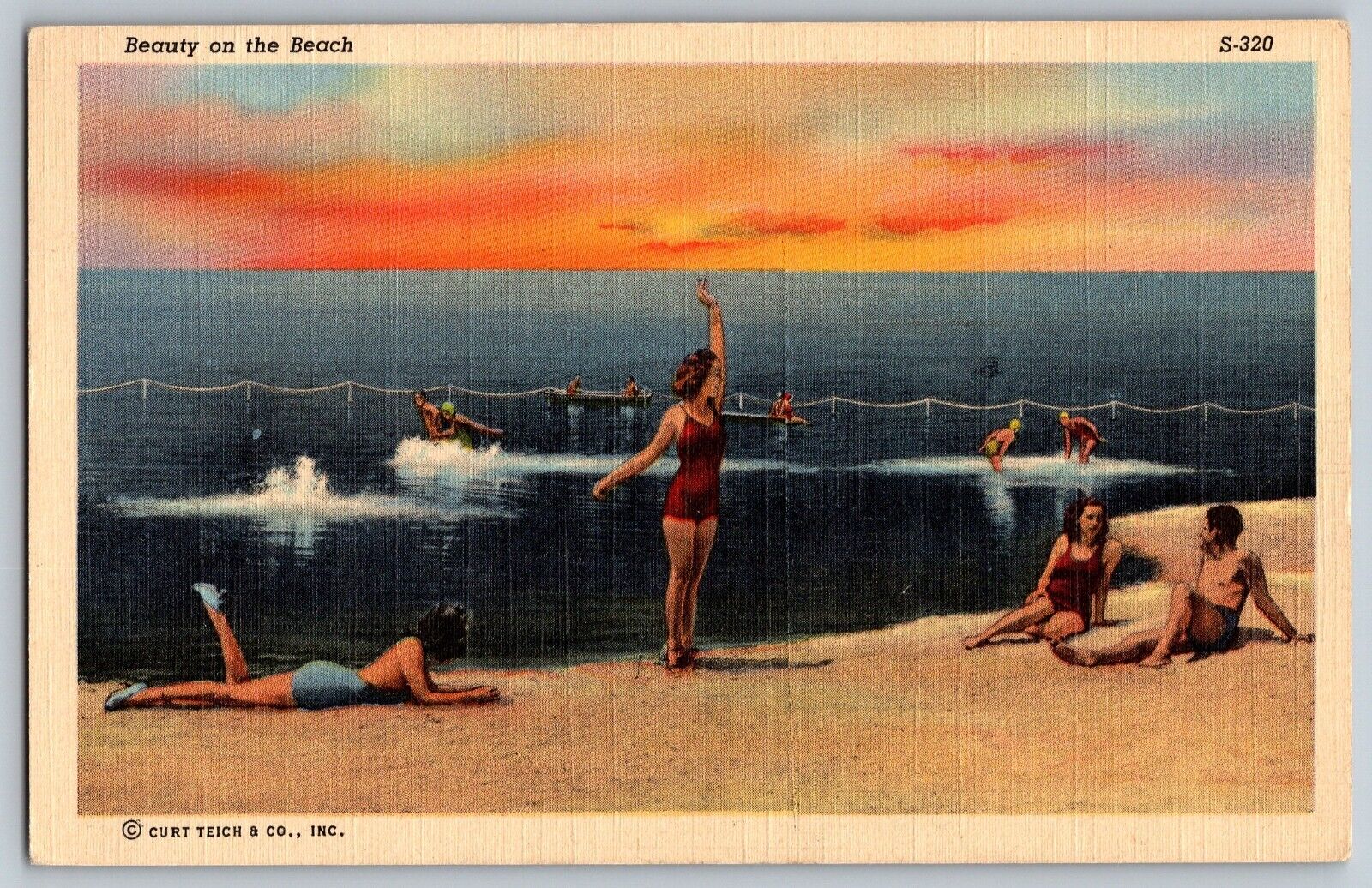 Surfing - Bathers - Beauty on the Beach - Vintage Postcard - Unposted