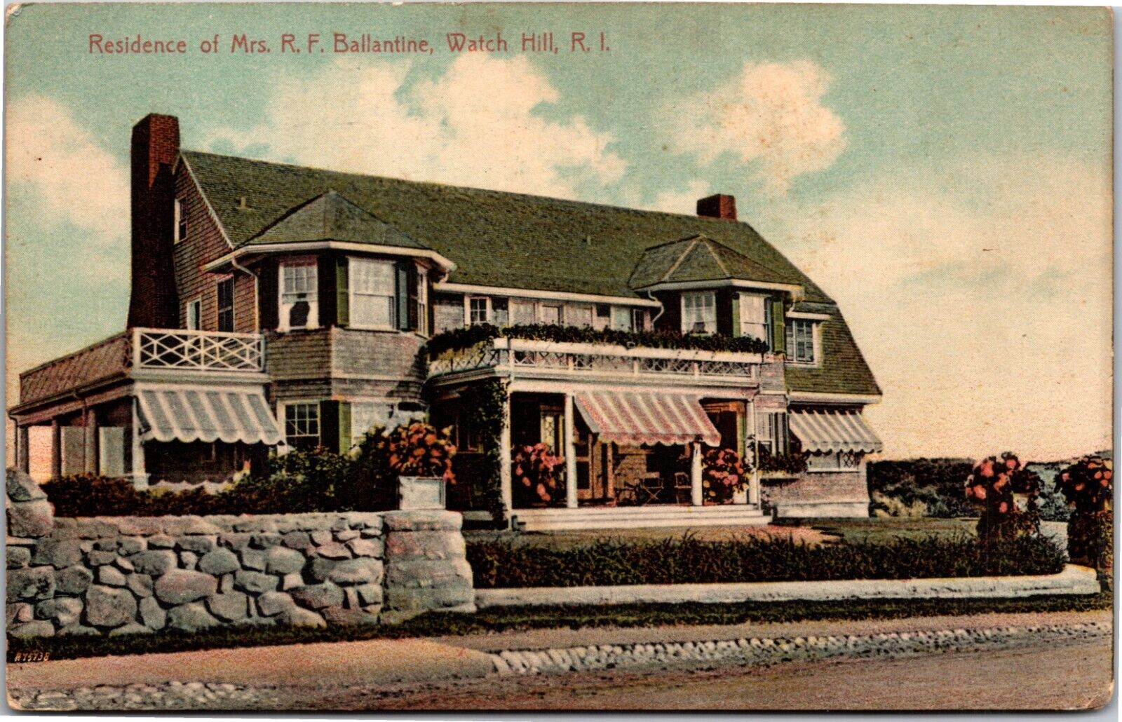 Watch Hill RI Residence of Mrs. RF Ballantine Vintage 1909 Rhode Island Postcard