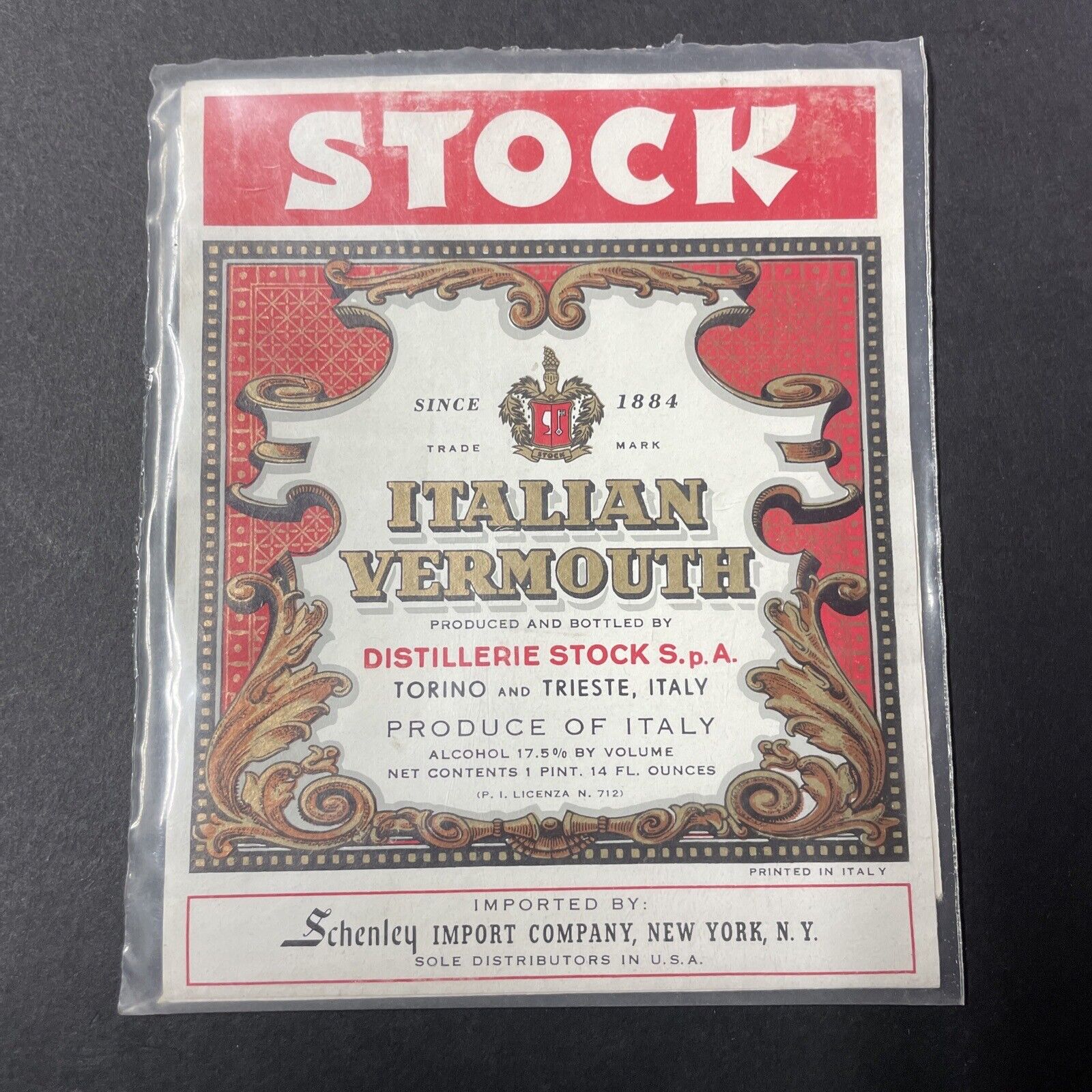 Vintage 1940s Stock Italian Vermouth UNUSED Paper Label Italy Q2051