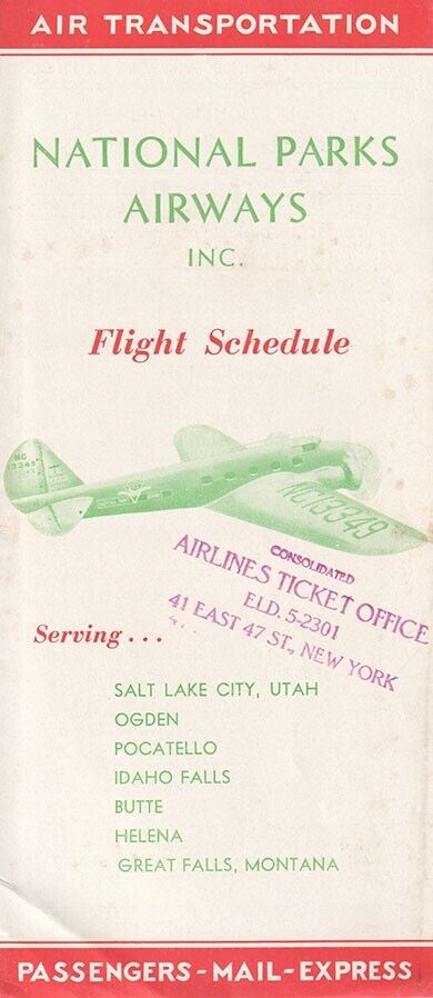 National Parks Airways timetable NO DATE likely 1935