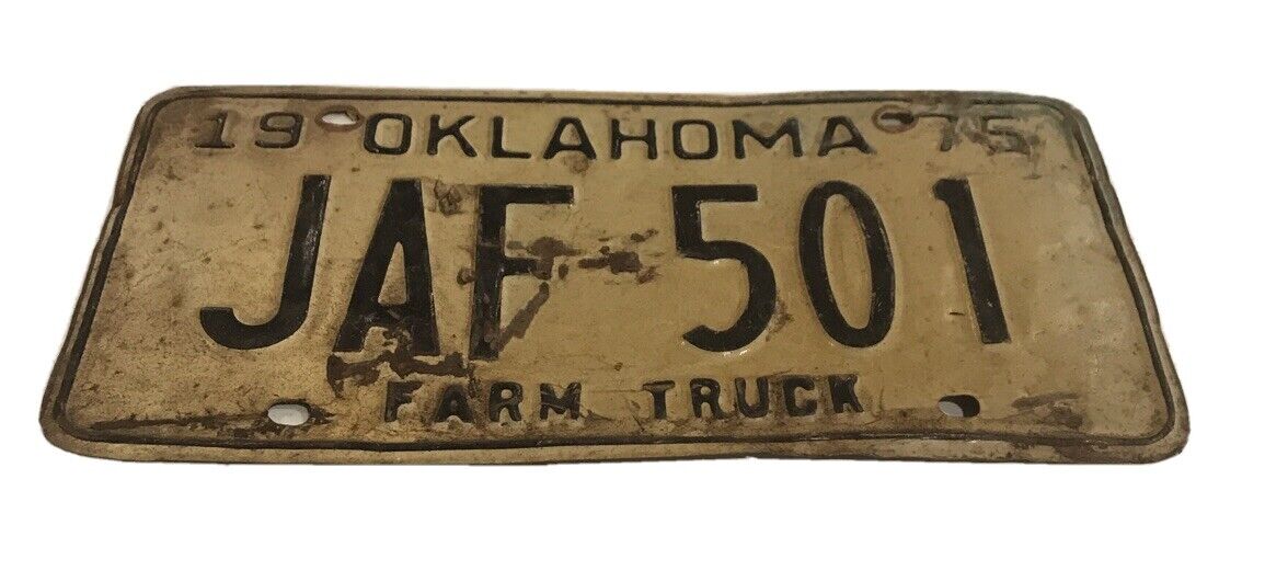 1975 Oklahoma License Plate JAF-501  Farm Truck