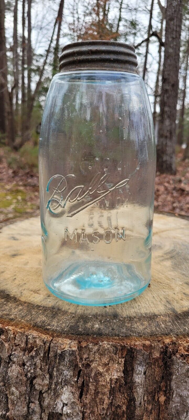 Antique Carolina Blue Ball 3L Mason/Mason's Patent 2 Sided Hg Canning Jar