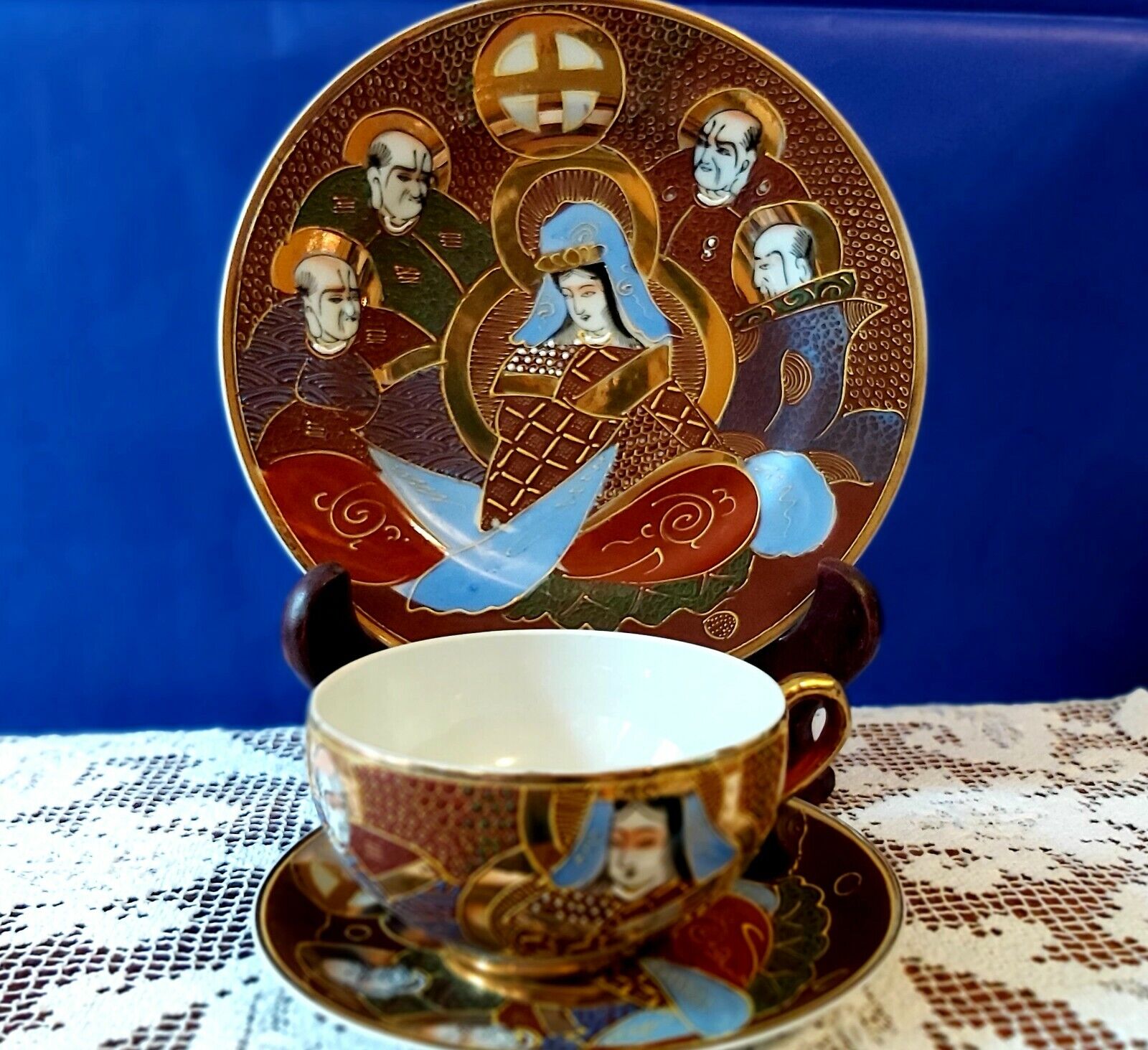Japanese porcelain Satsuma Vintage Antique Tea Trio Cup Geisa BONE CHINA GOLD Li
