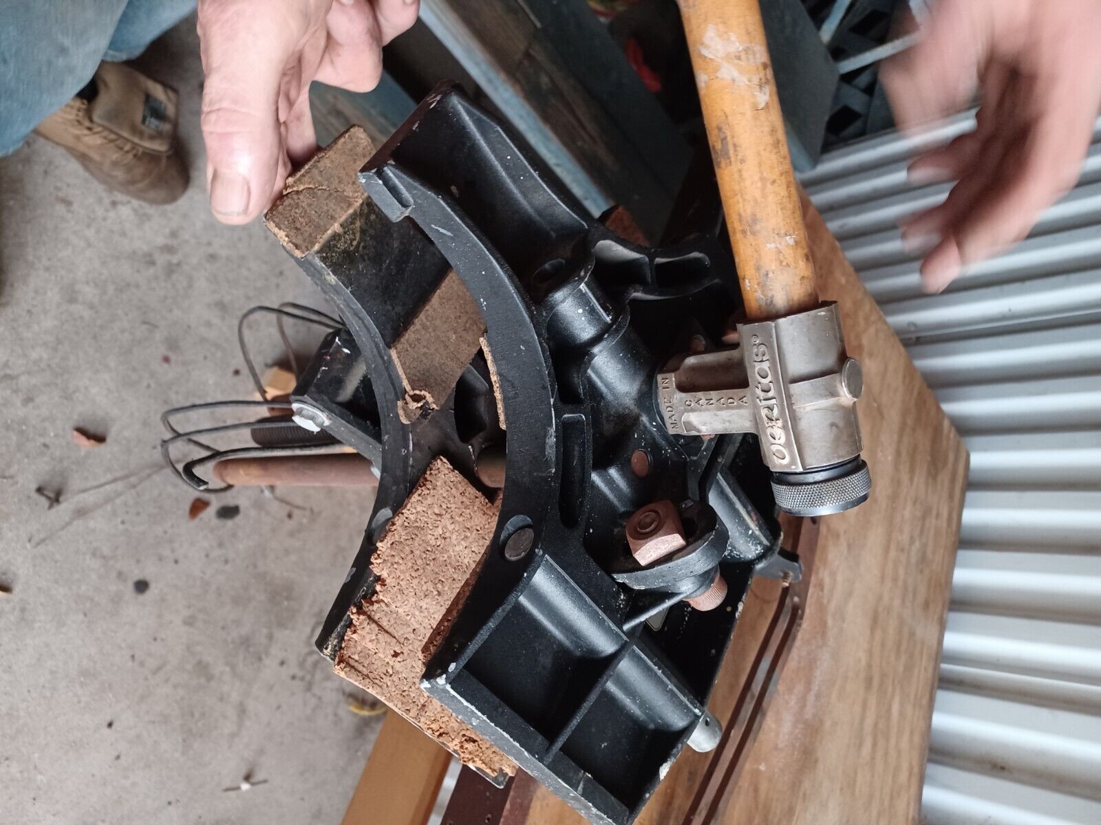 An antique wood vise made by veritas in Canada in good condition