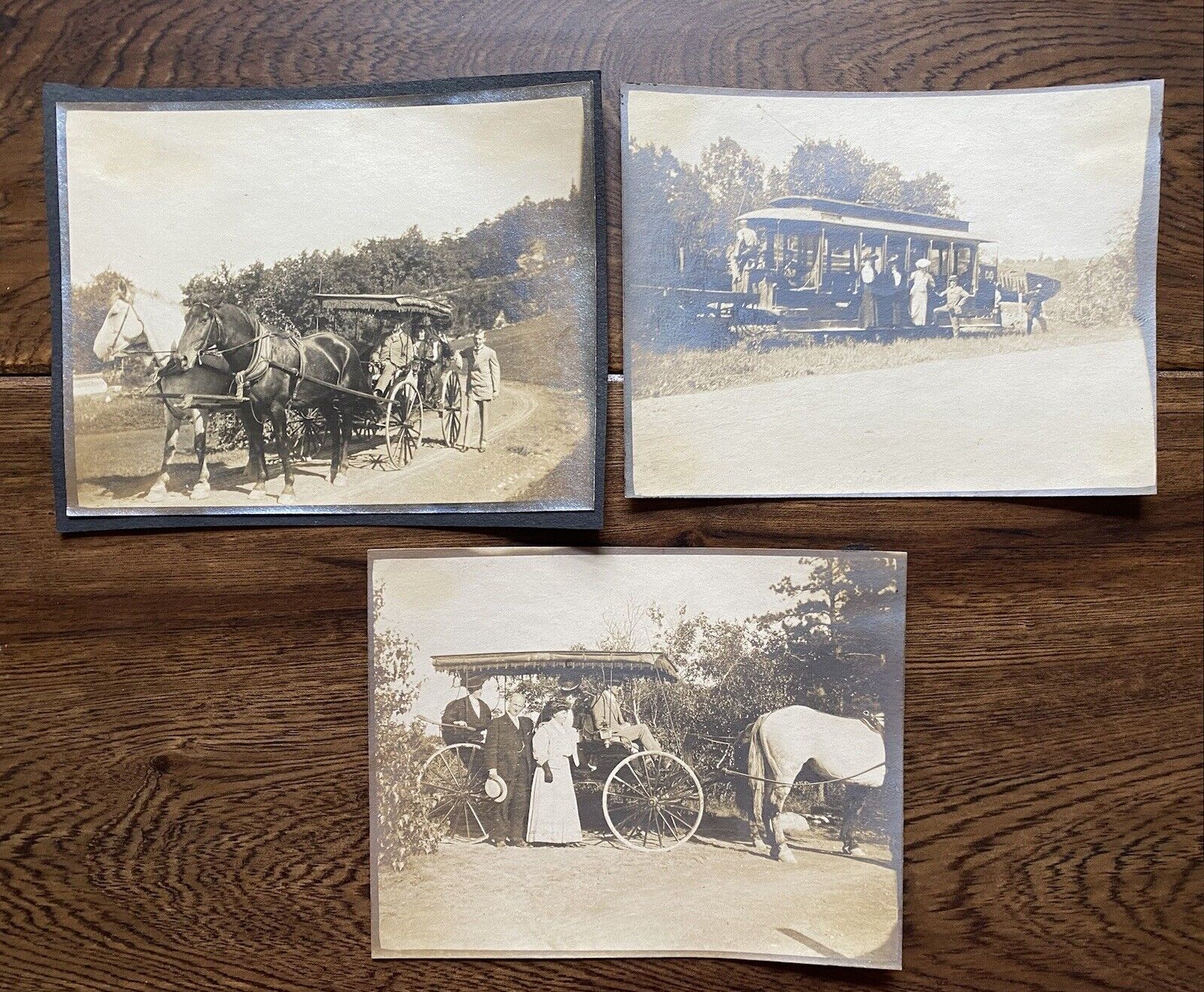 Hudson Valley NY Early 1900\'s Trolley & Horse Carriage Antique Photos Lot of 3