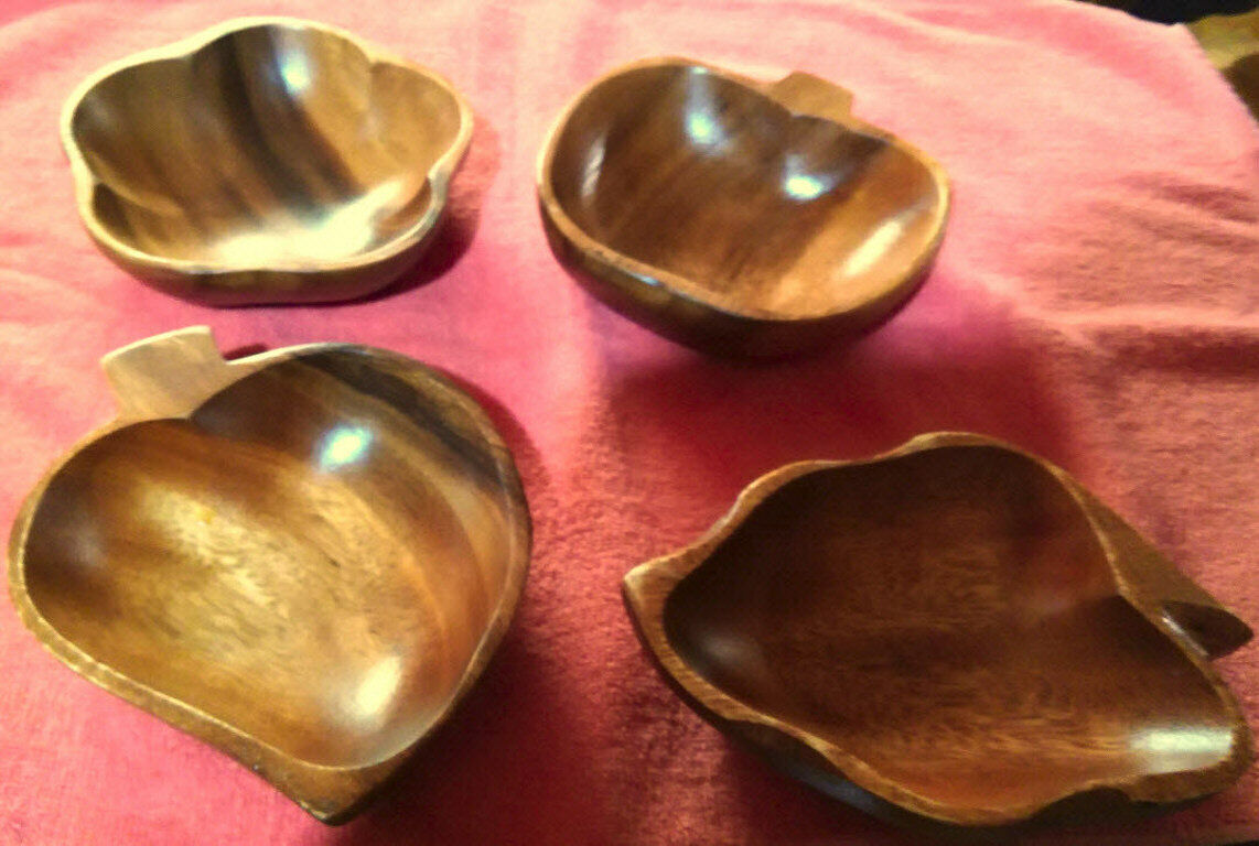 Set of four (4) native wood hand made wooden snack bowls snacking set 4 designs#