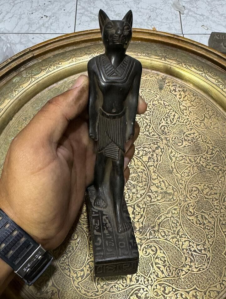 RARE ANCIENT EGYPTIAN ANTIQUITIES Black Statue Of Goddess Bastet Cat Egyptian BC
