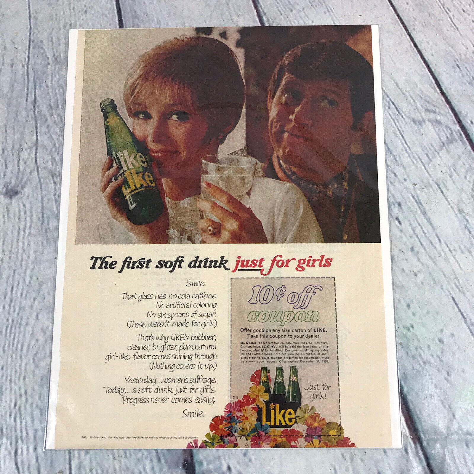 Vtg 1968 Like Soft Drink Just for Girls Genuine Magazine Advertisement Print Ad