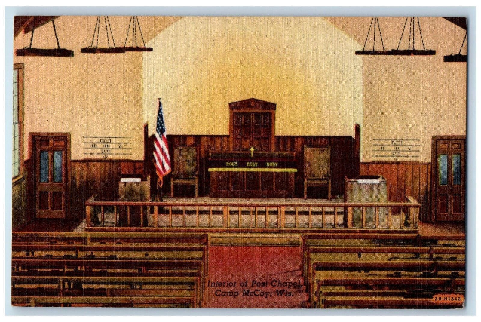 c1940's Interior of Post Chapel Camp McCoy Wisconsin WI Vintage Postcard