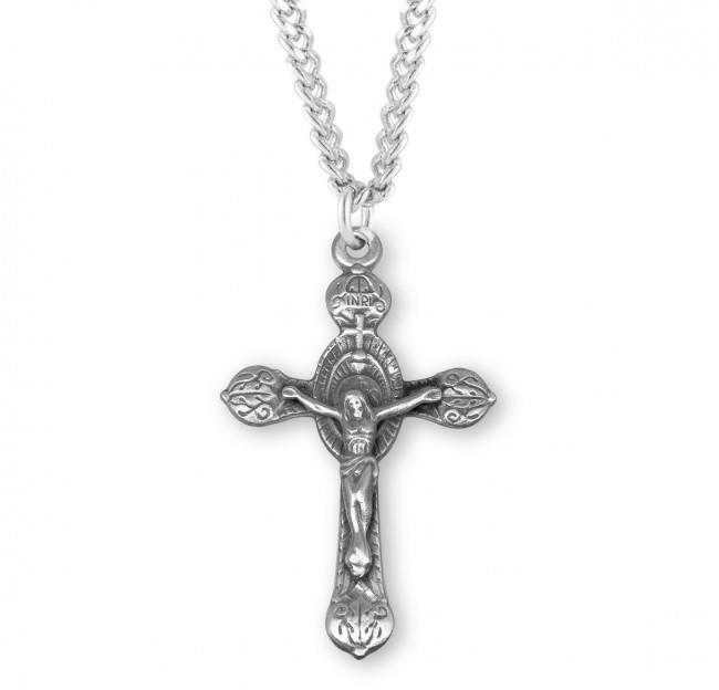 Monstrance Style Sterling Silver Crucifix 1.5in x 0.9in Features 24in Long chain