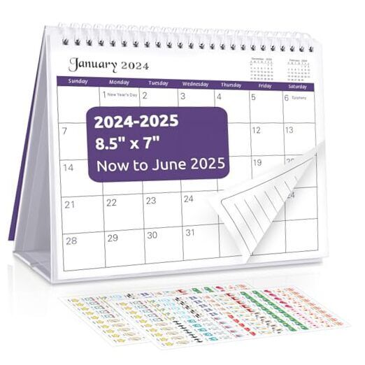 SKYDUE Desk Calendar 2024-205, Small Desk Calendar from Jan. Purple 2024-2025