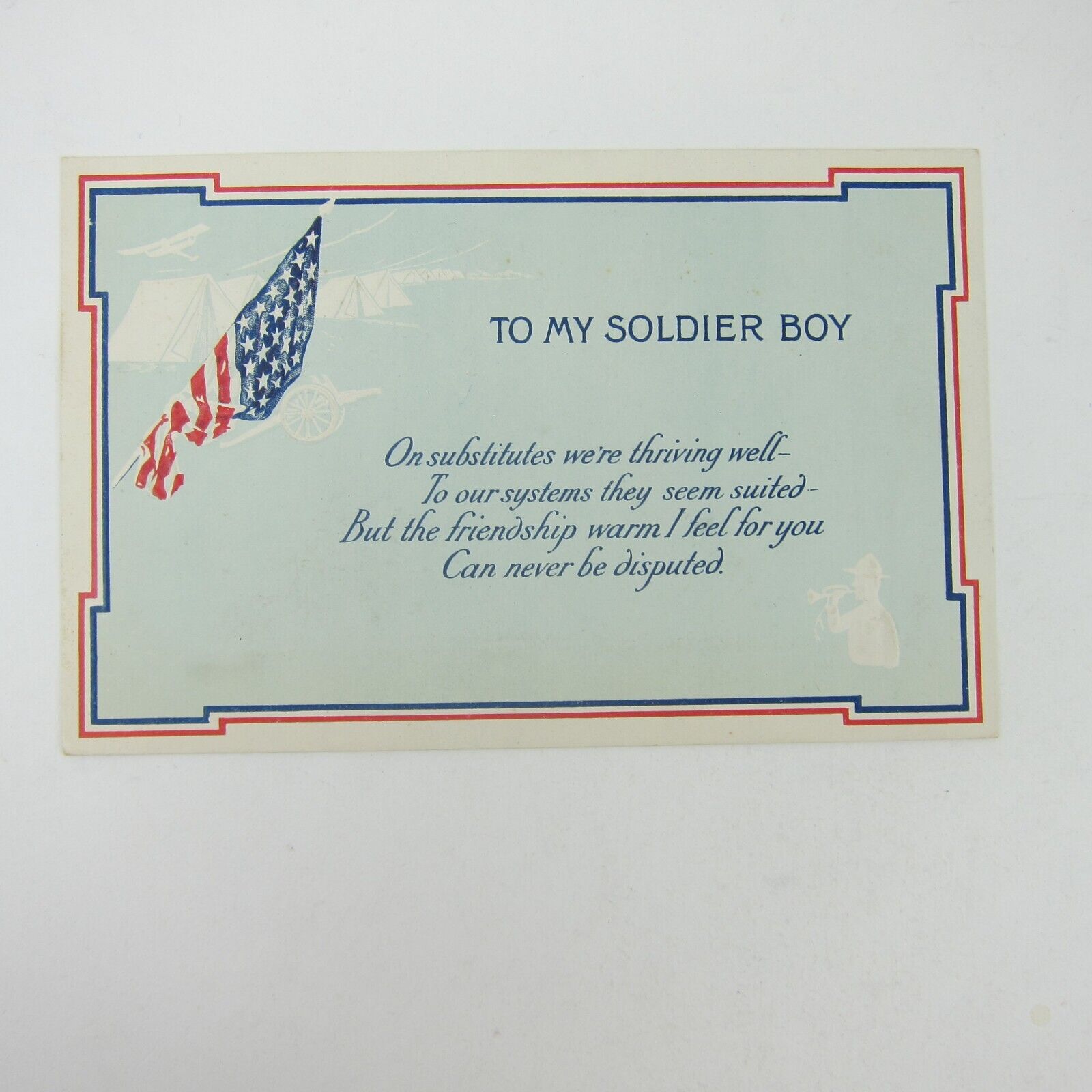 Postcard To My Soldier Boy Patriotic American Flag USA Embossed Antique Unposted