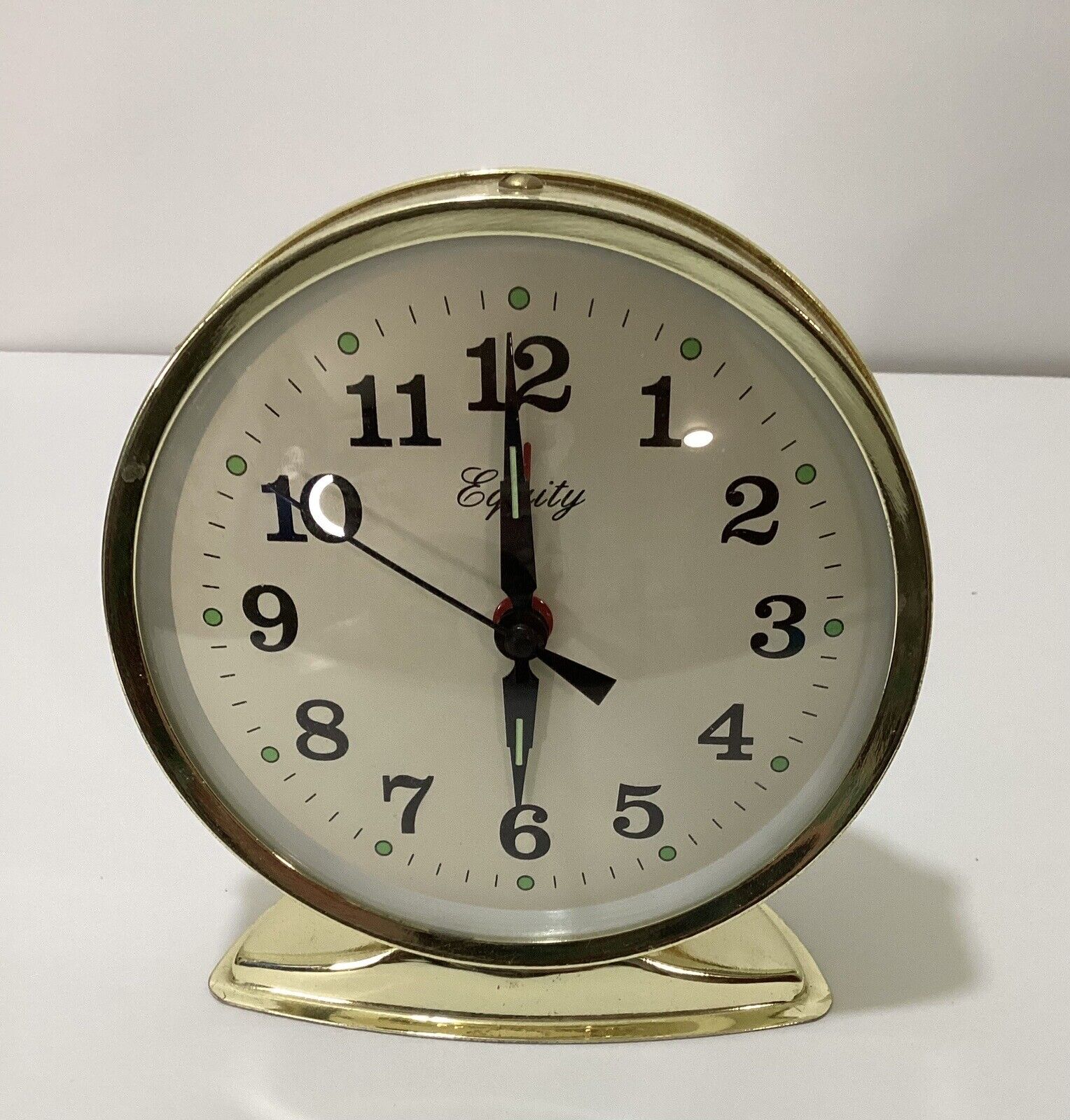 Vintage EQUITY Table alarm clock Metal Cream Gold Excellent NO KEY