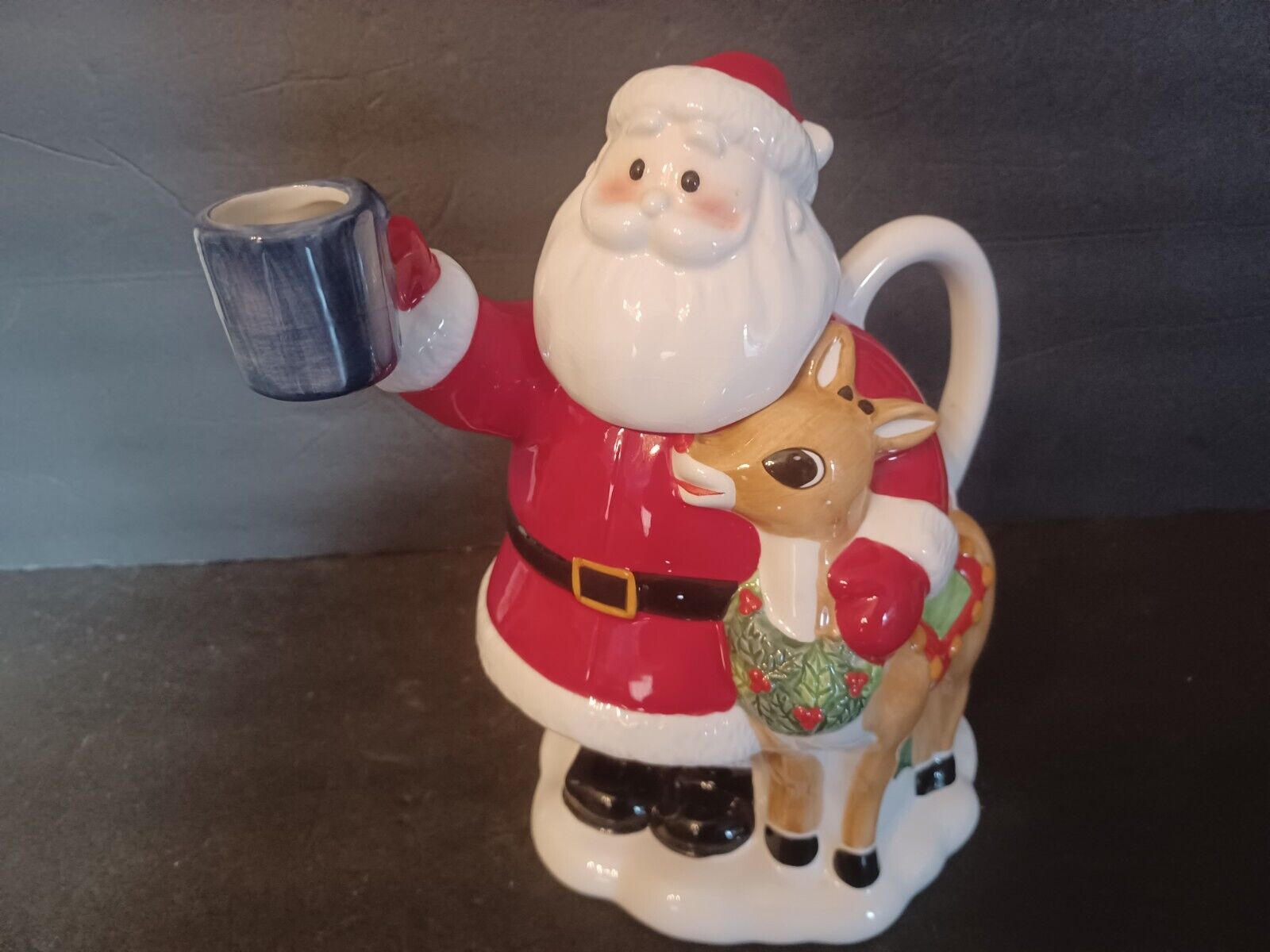 LENOX CHRISTMAS RUDOLPH WITH SANTA TEAPOT NOS Christmas In July
