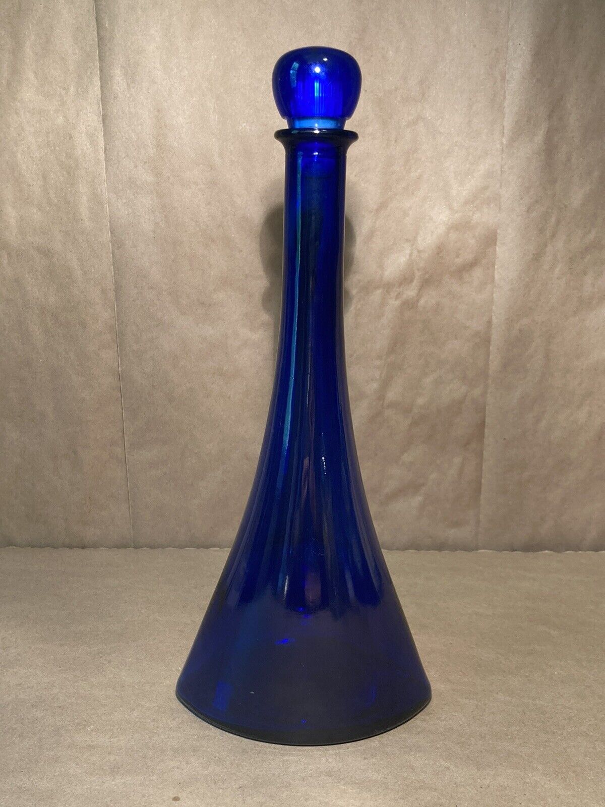 Vintage Cobalt Blue Mid Century Modern Genie Style Decanter With Stopper