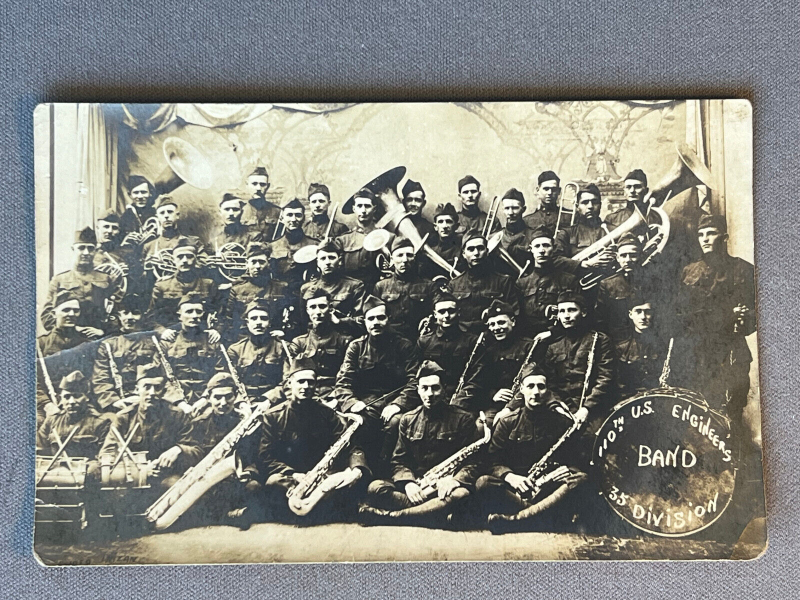 Real Photo Postcard, 110th U.S. Engineers Band 35th Division, Saxophones, 1919