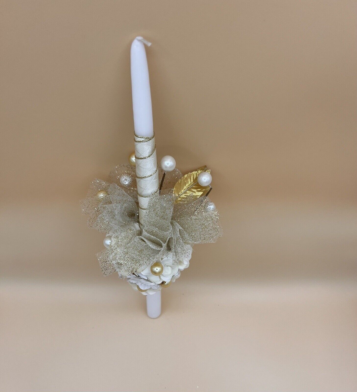 Easter candle , Palm Sunday candle , first communion , ivory and gold candle ,