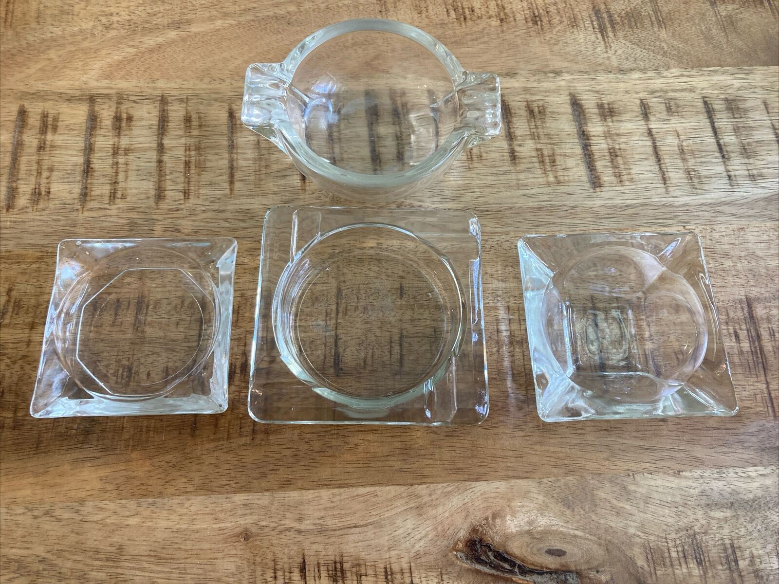 Vintage Clear Glass Ashtray Lot of 4 MCM
