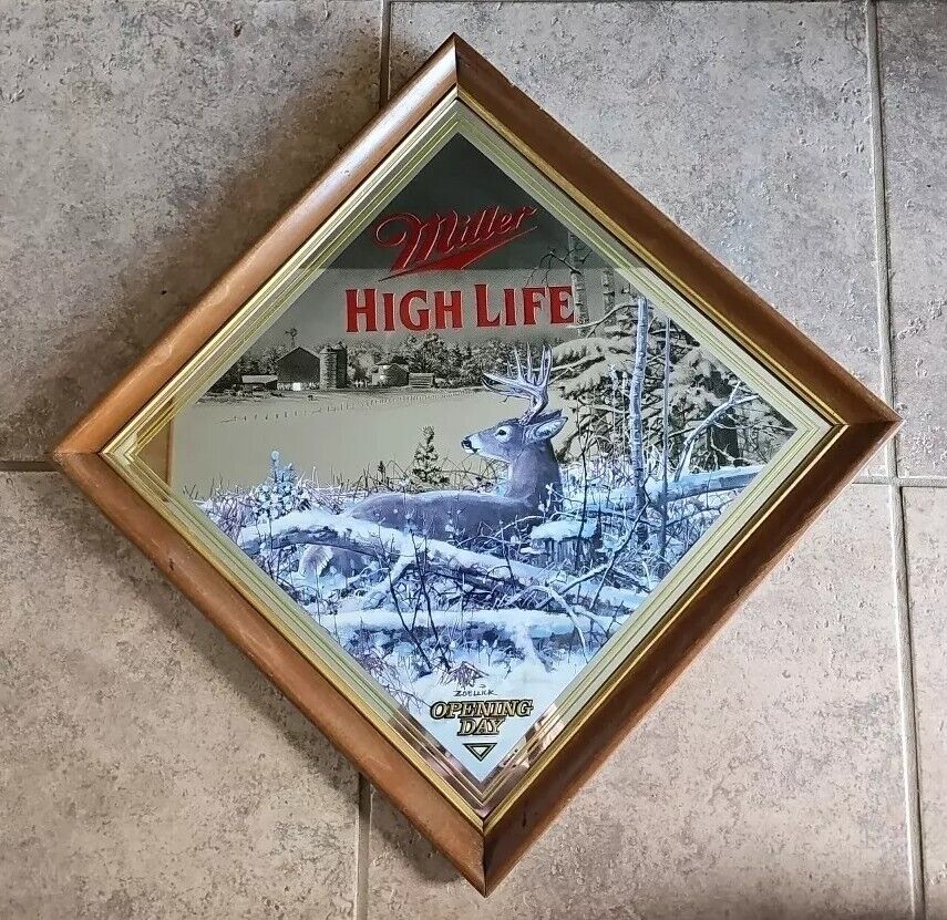 Vtg 1993 Miller High Life “Opening Day” Deer Hunting Bar Mirror SCOTT ZOELLICK