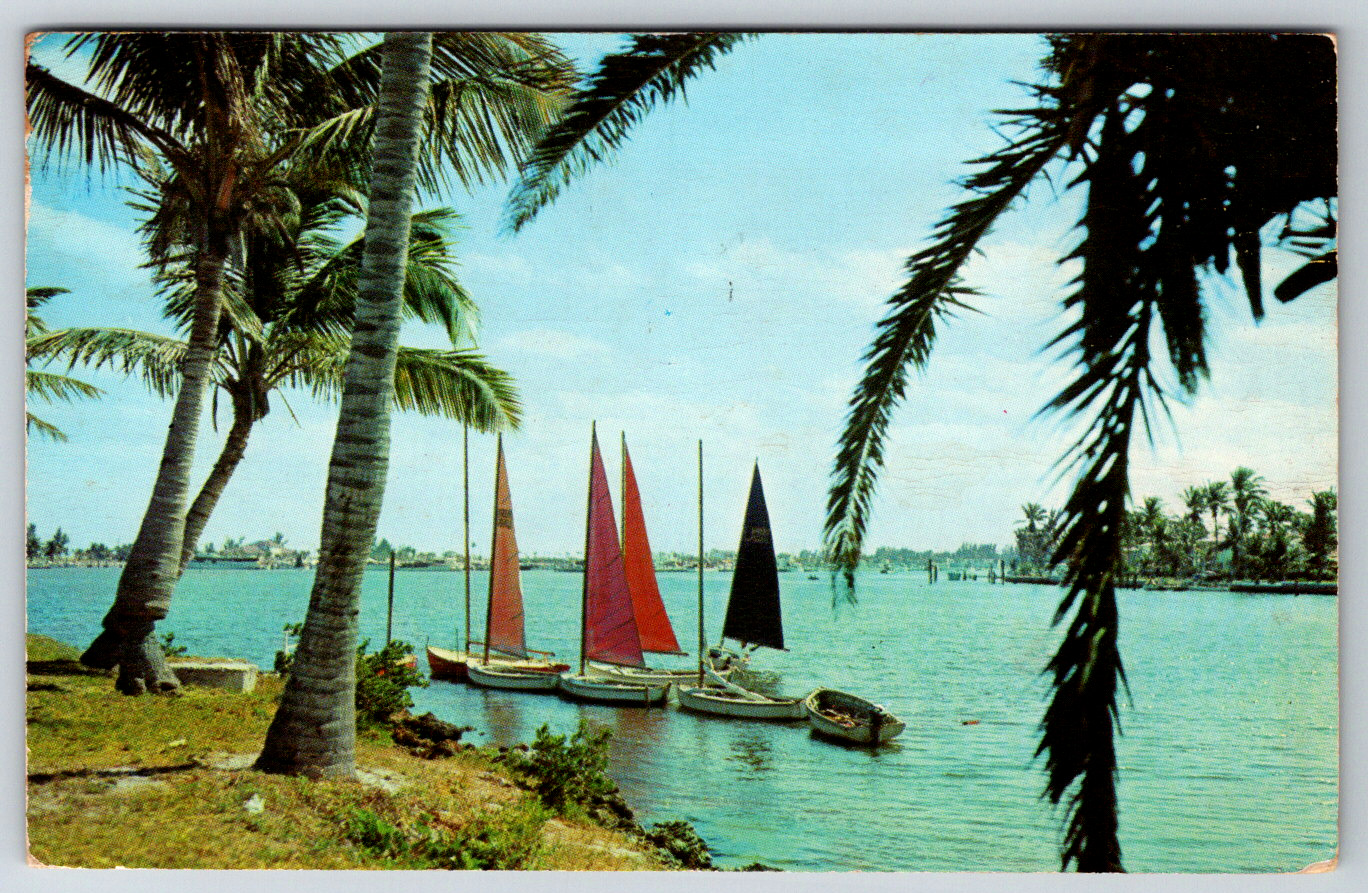 c1960s Sailboats Bahia Mar Yacht Basin Fort Lauderdale Florida Vintage Postcard