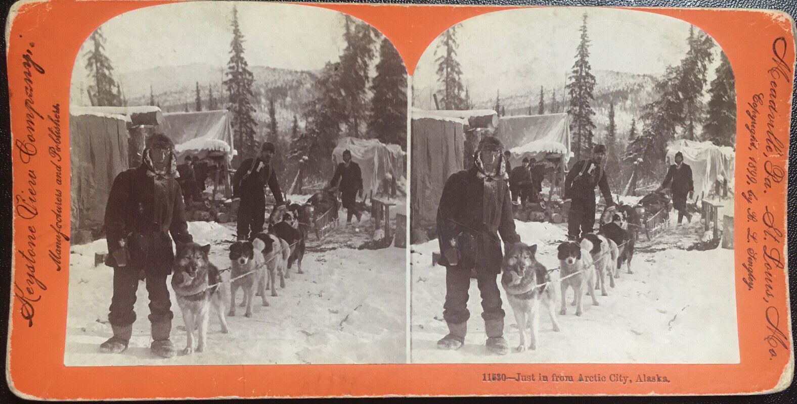 1899 Arctic City Alaska Dog Sled Miners Real Photo Stereoview Keystone