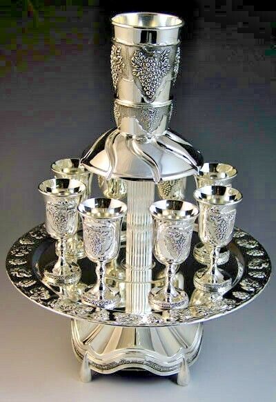 Wine Fountain, 8 Cups, Silver Plated, Grapes Design, Large Cup 3.25\