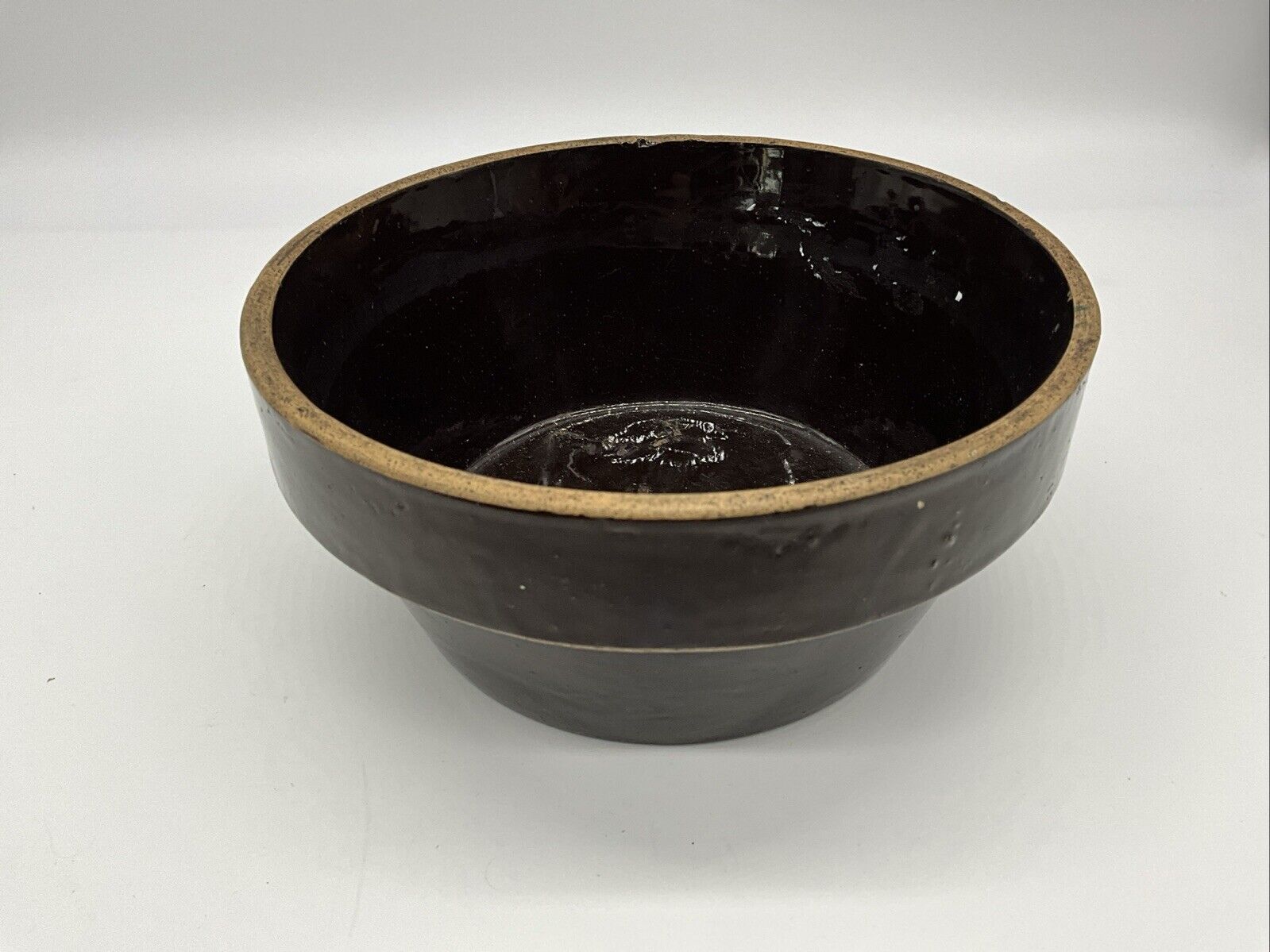 VTG Stoneware Brown Glaze 8 5/8” Mixing Bowl Primitive Rustic