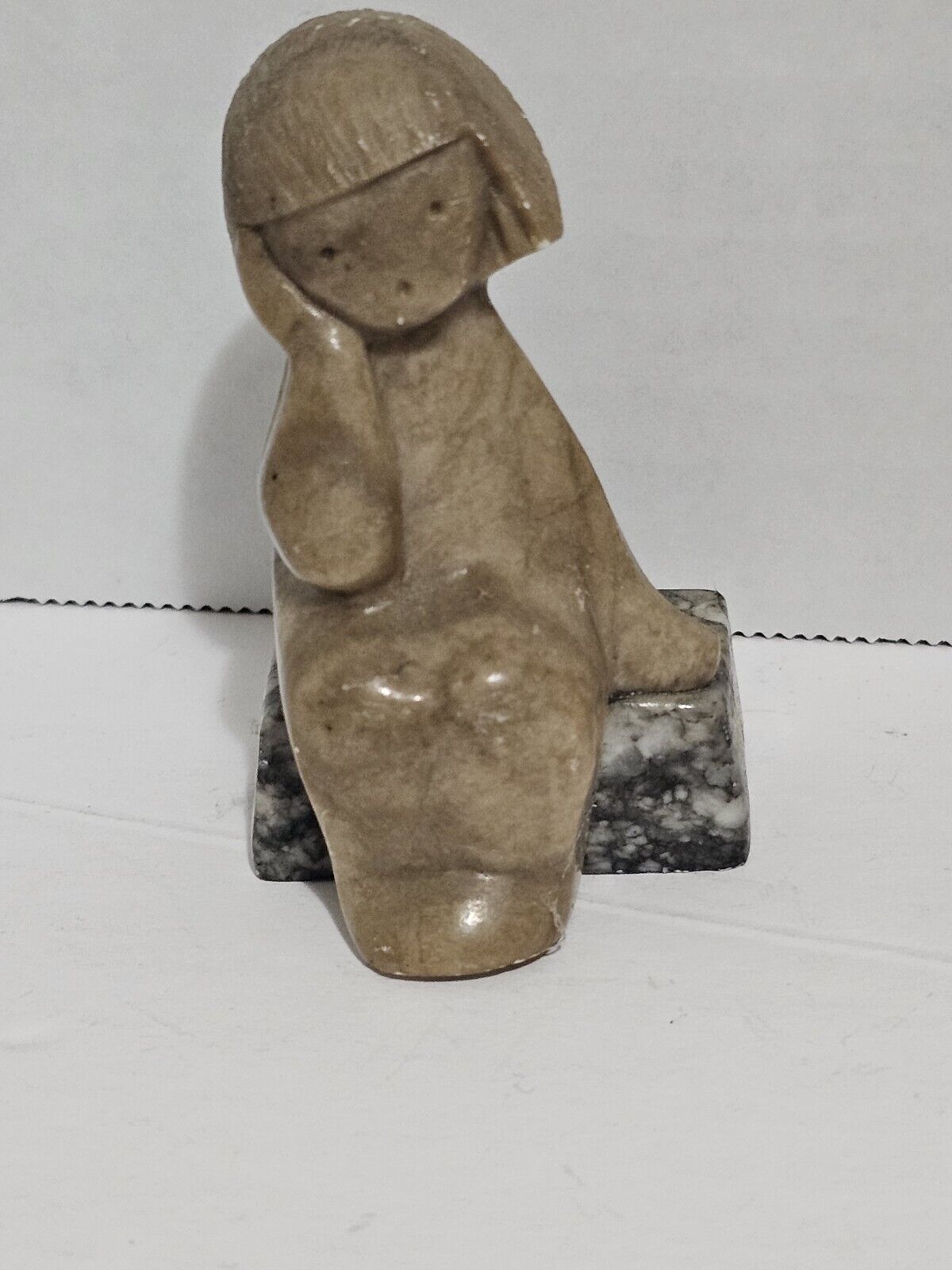 Vtg Stone Girl Figurine Hand Carved Stone & Marble Girl Figurine SH2
