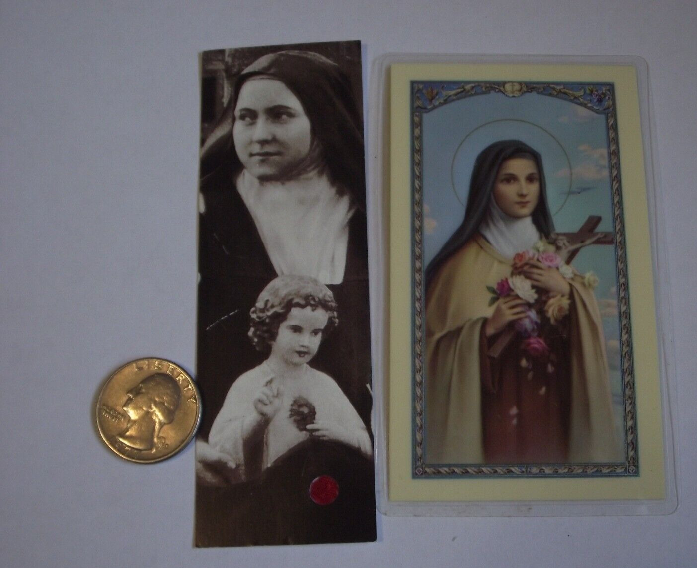 Vtg St Saint Therese of child Jesus relic & prayer card patron of the missions