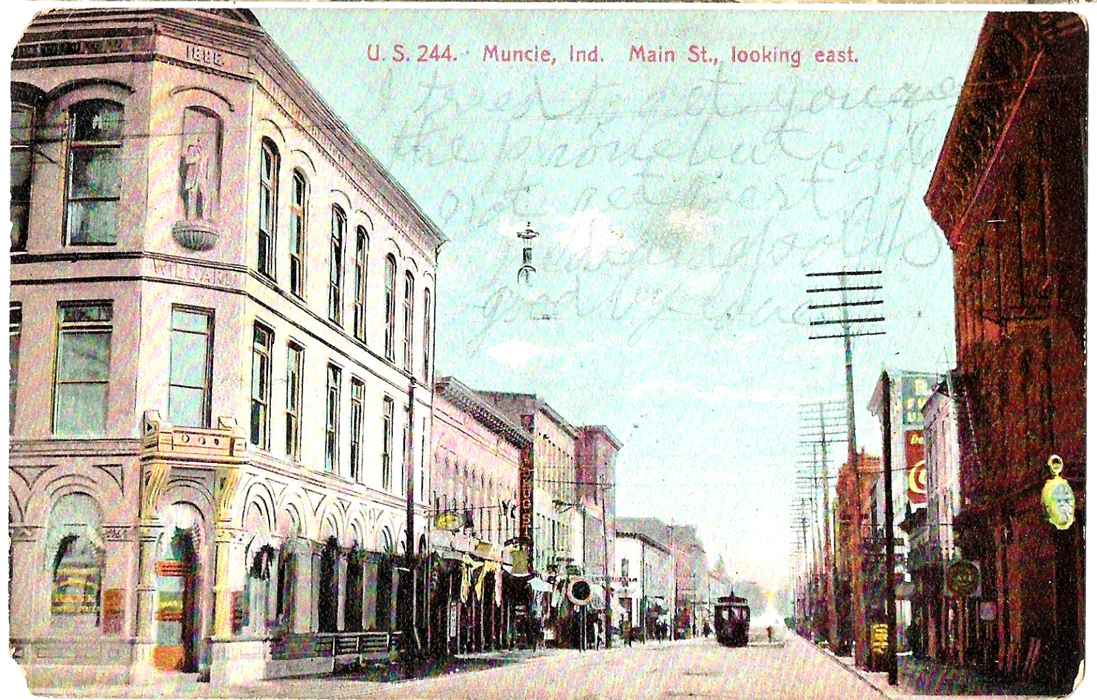 Muncie IN A Trolley on Main Street looking East 1913
