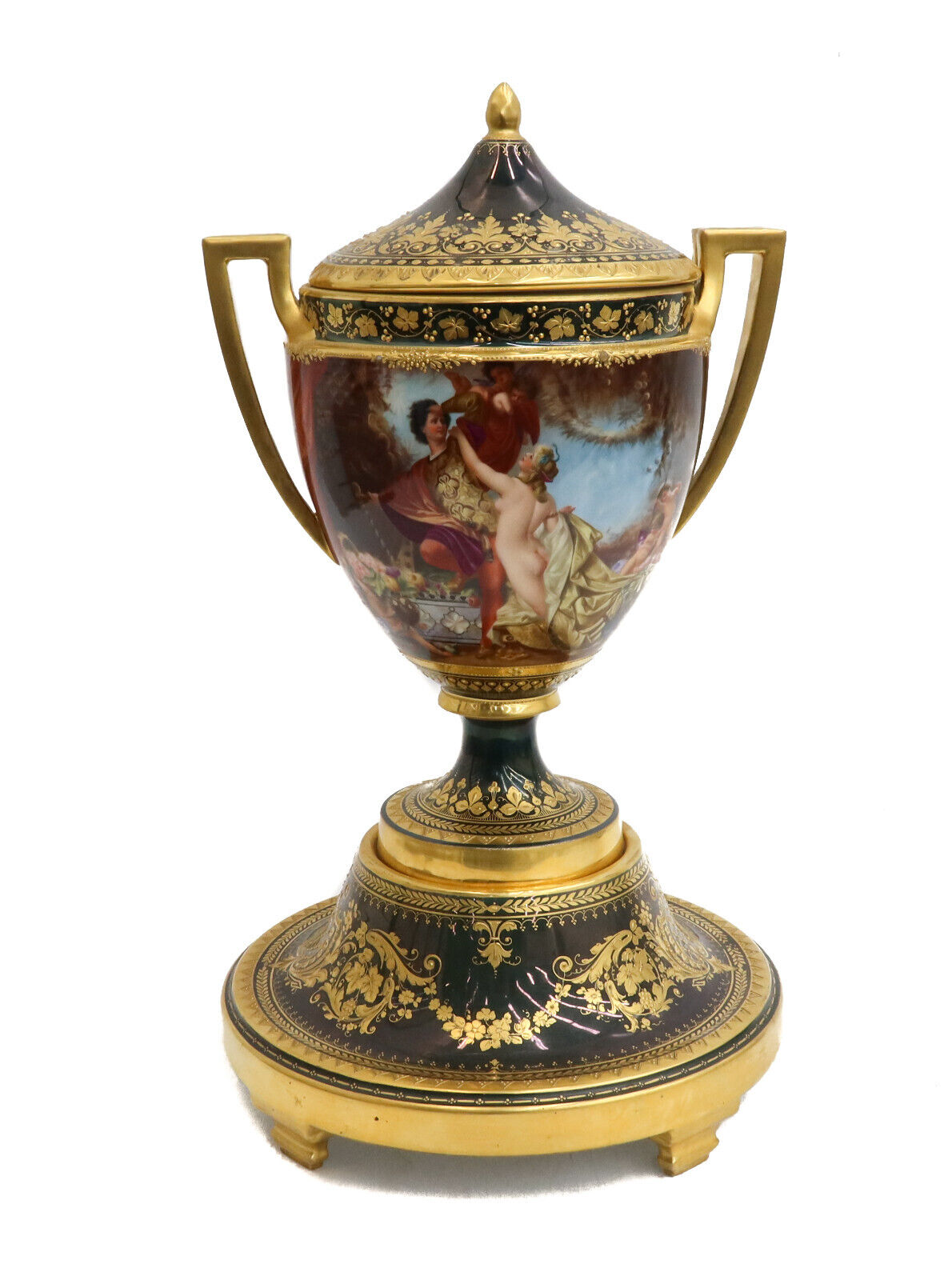 Royal Vienna Hand Painted Porcelain Footed Urn, Tannhauser by Schlesinger c1900