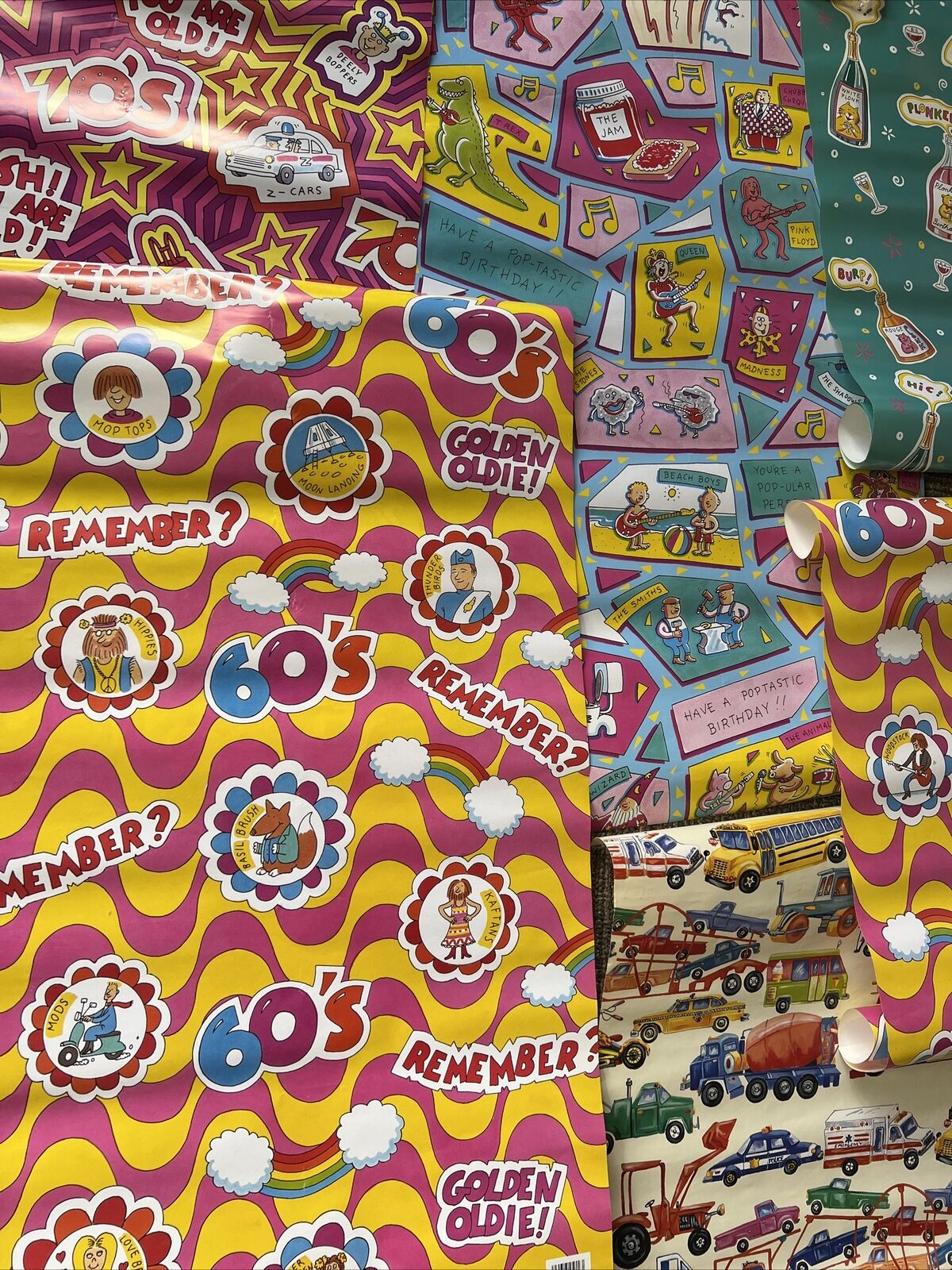 Vintage 60’s 70’s Poster Wrapping Paper Style, Vintage Nostalgia Wrappers