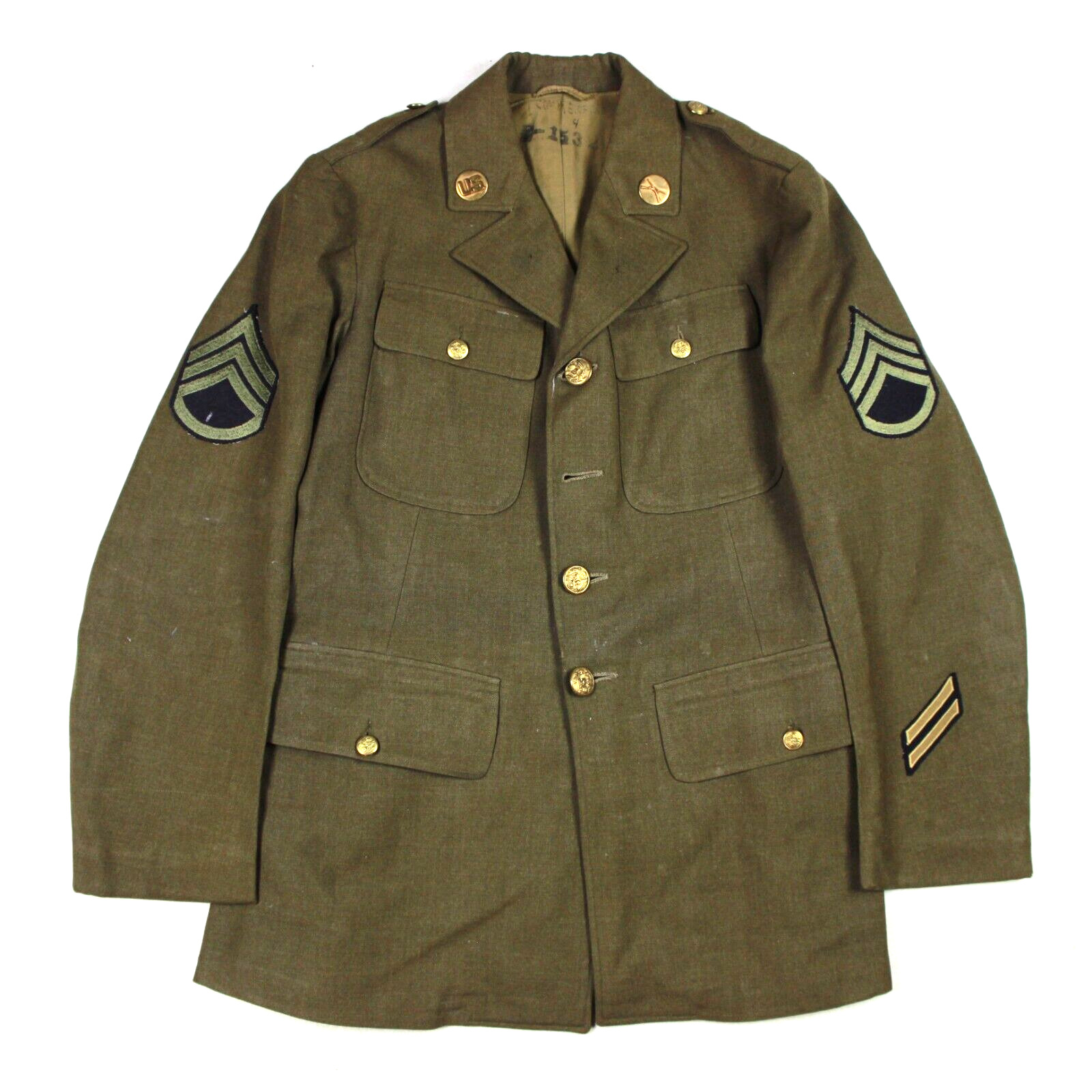 WW2 US ARMY ENLISTED EM OD WOOL DRESS UNIFORM 4 POCKET JACKET IDENTIFIED